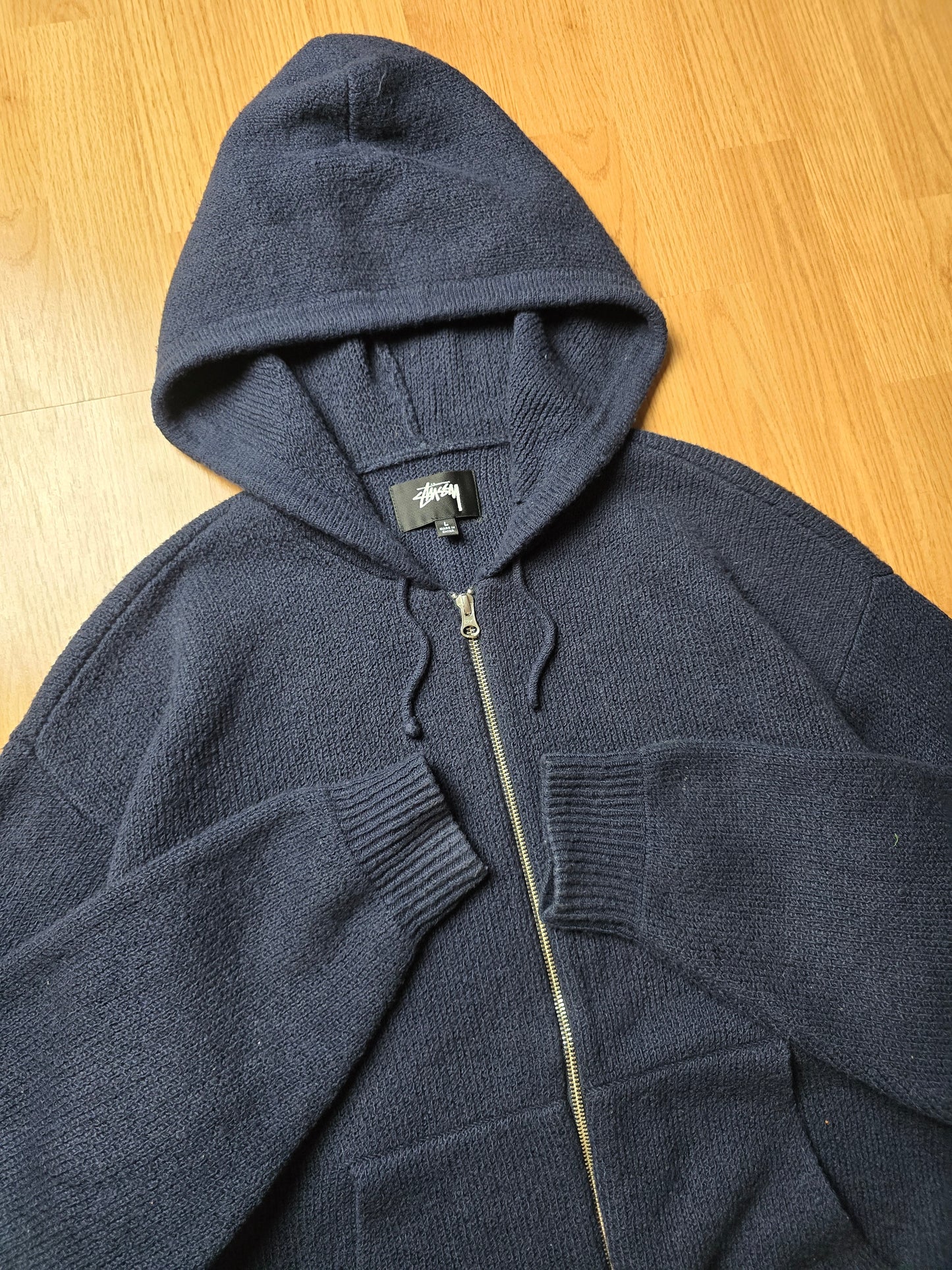 Stussy Merino Wool Blend Hooded Knit Zip Sweater (L)
