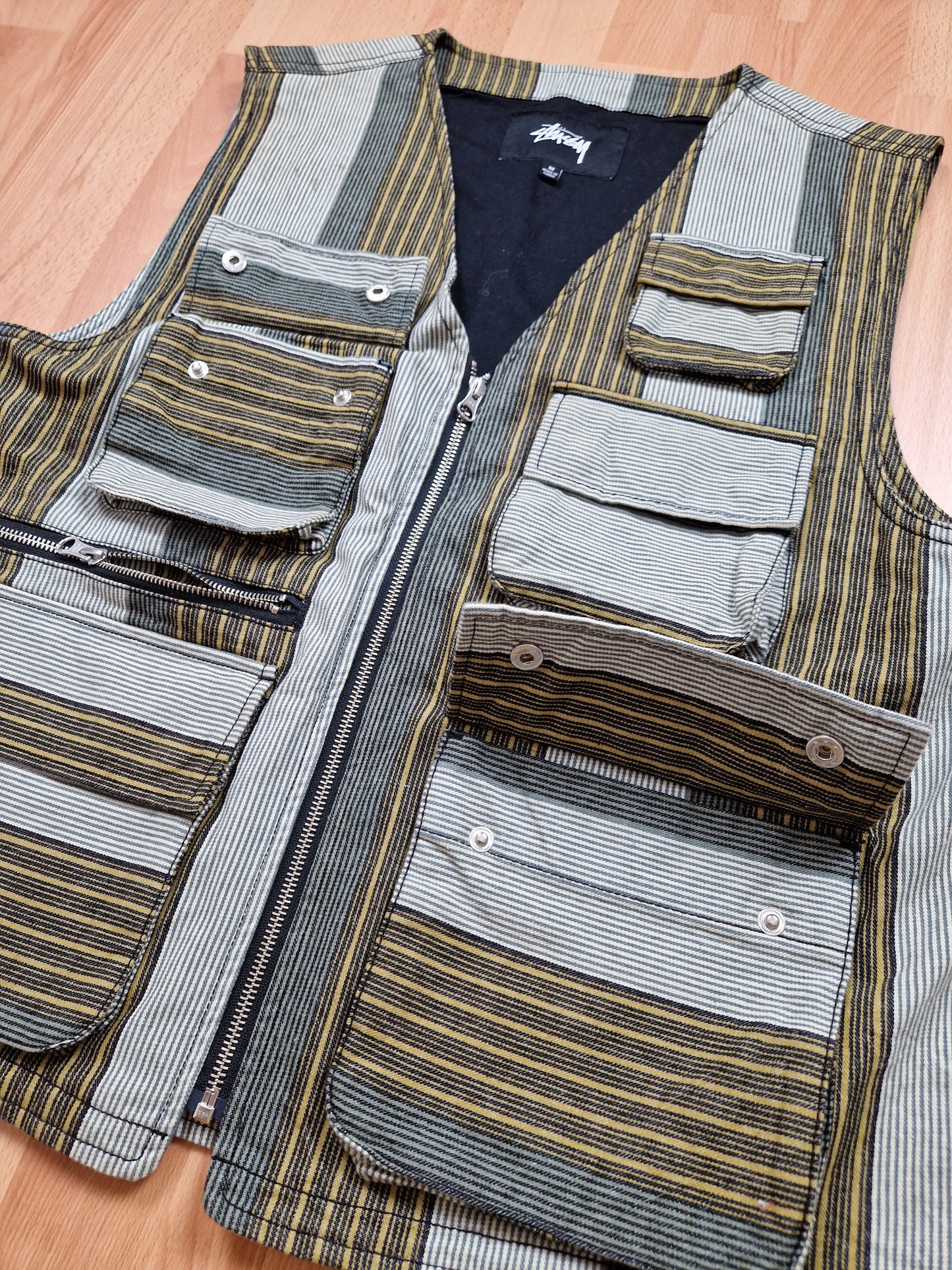 Stussy Striped Cargo Vest/Gilet (M)