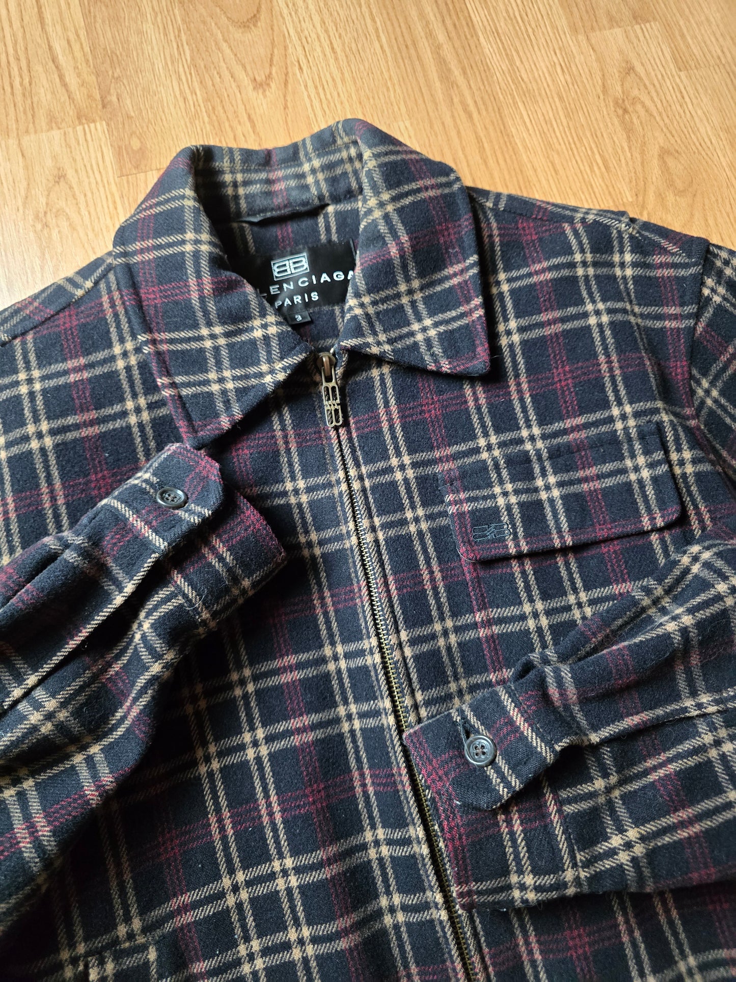 Vintage Balenciaga Wool Plaid Harrington Jacket (S/M)