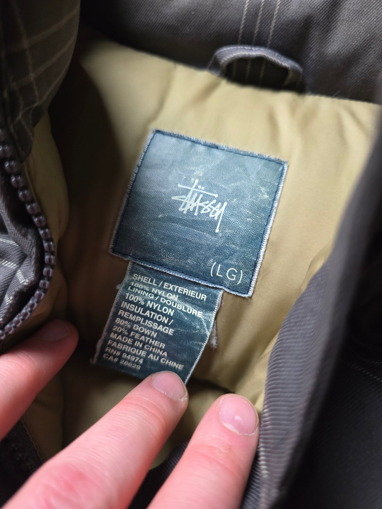 Vintage Stussy Micro Plaid Down Puffer Jacket (L)