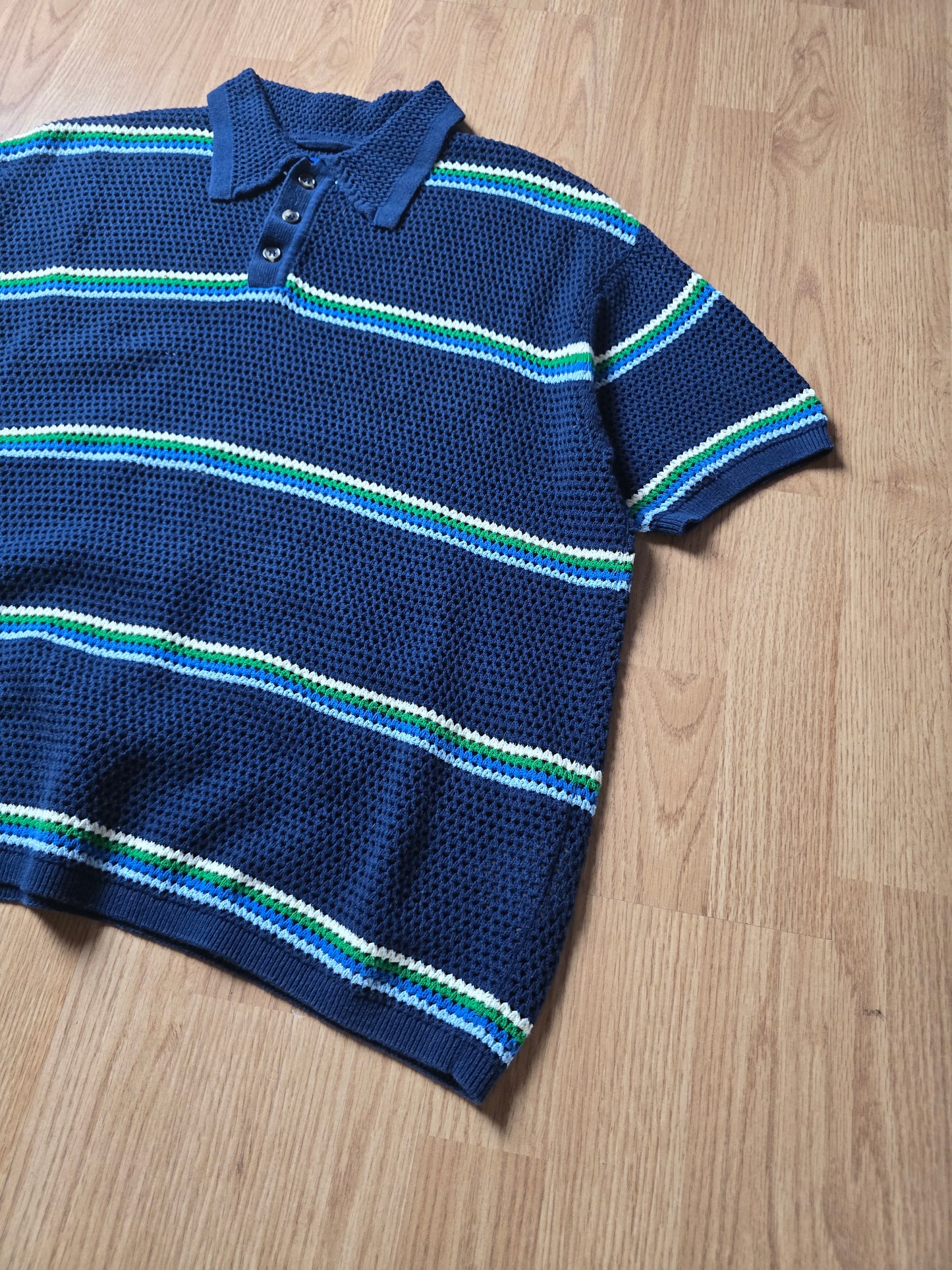 Picante Mesh Knit Striped Polo Shirt (S/M)