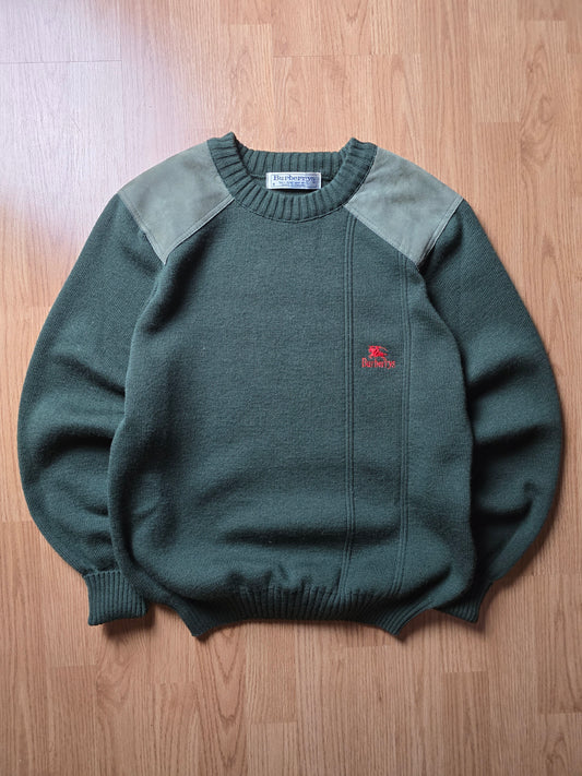 Vintage 80s-90s Burberry Wool & Suede Heavyweight Sweater (M)