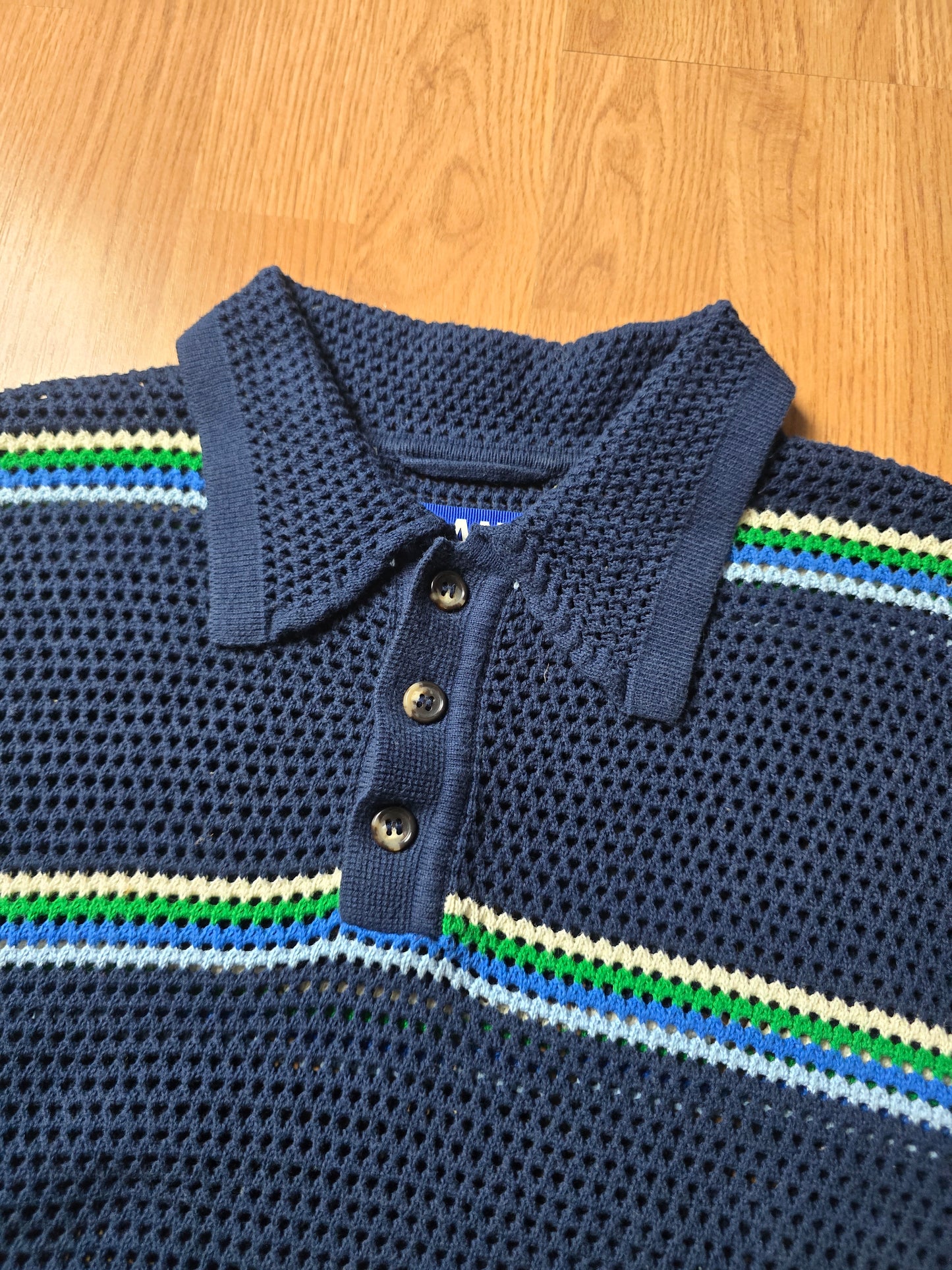 Picante Mesh Knit Striped Polo Shirt (S/M)