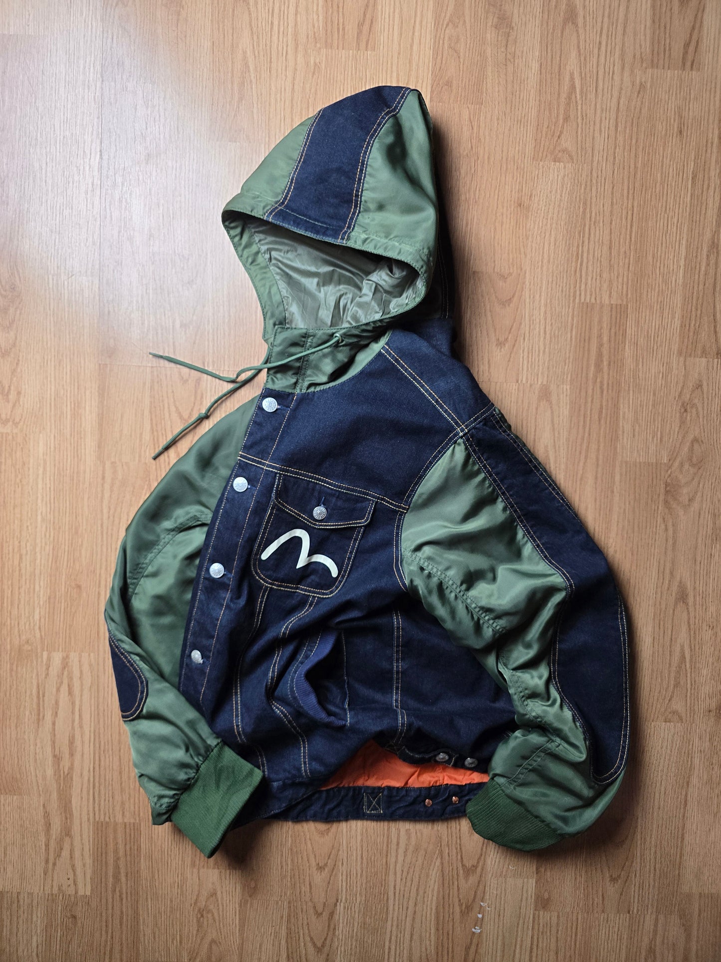RARE Evisu Denim Panelled Hooded Jacket (L)