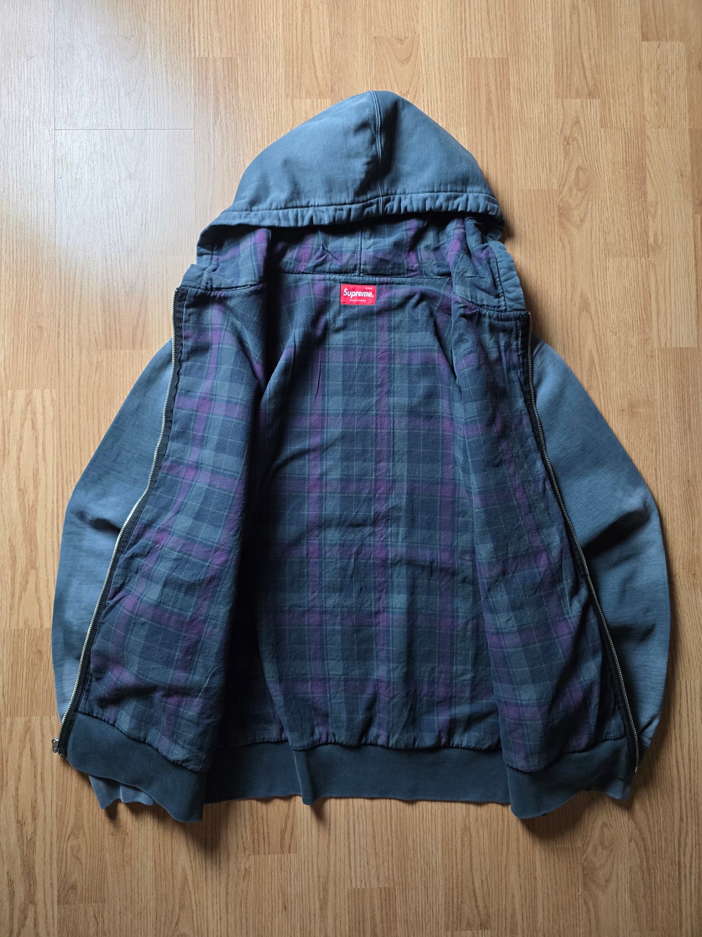 Supreme Bleached Plaid Lined Zip-Up Hoodie (XL)