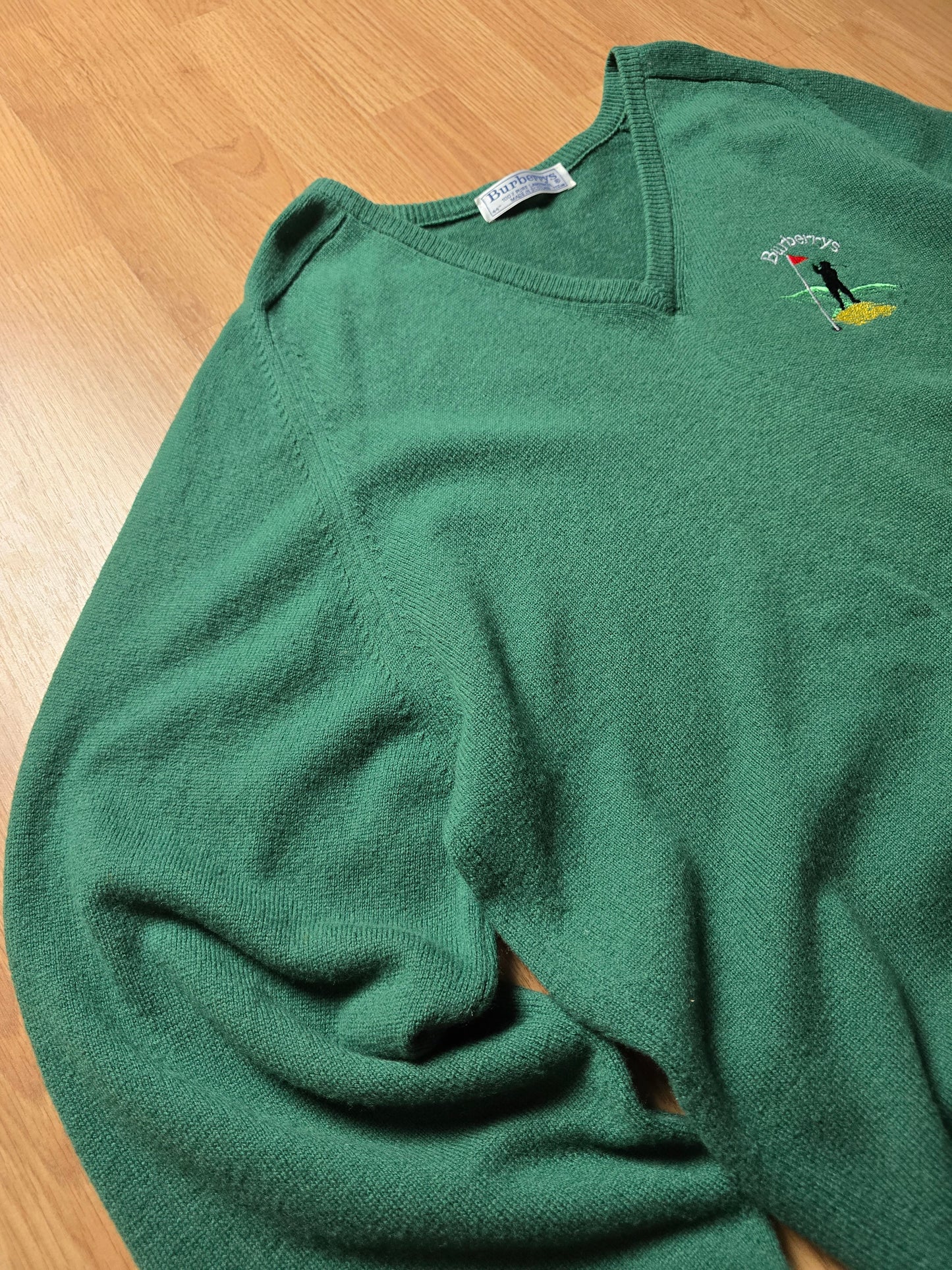 Vintage Burberry Golf Wool V Neck Sweater (XL)
