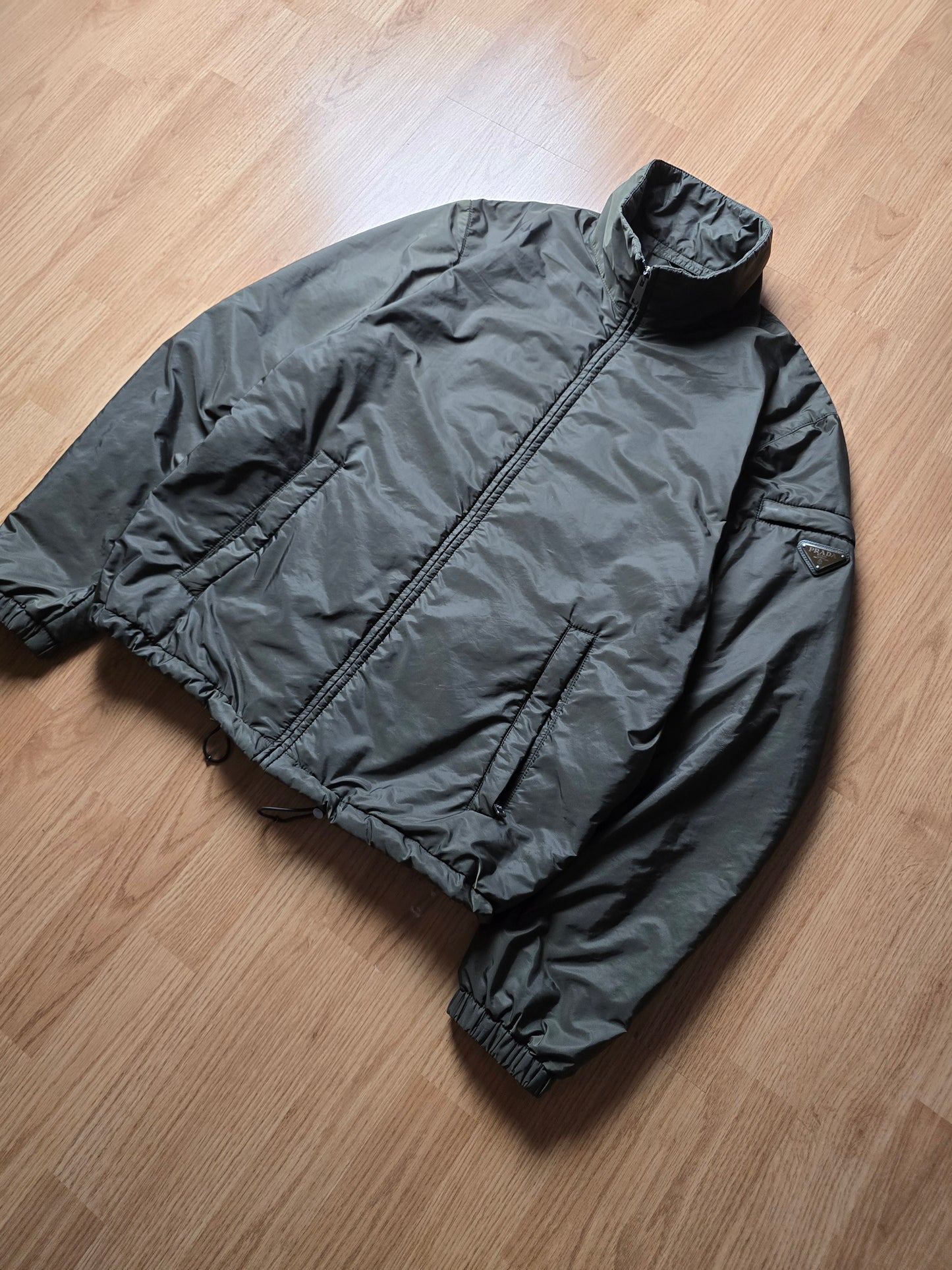 Prada Milano 2017 Padded Resin-Coated Nylon Plaque Jacket (M)