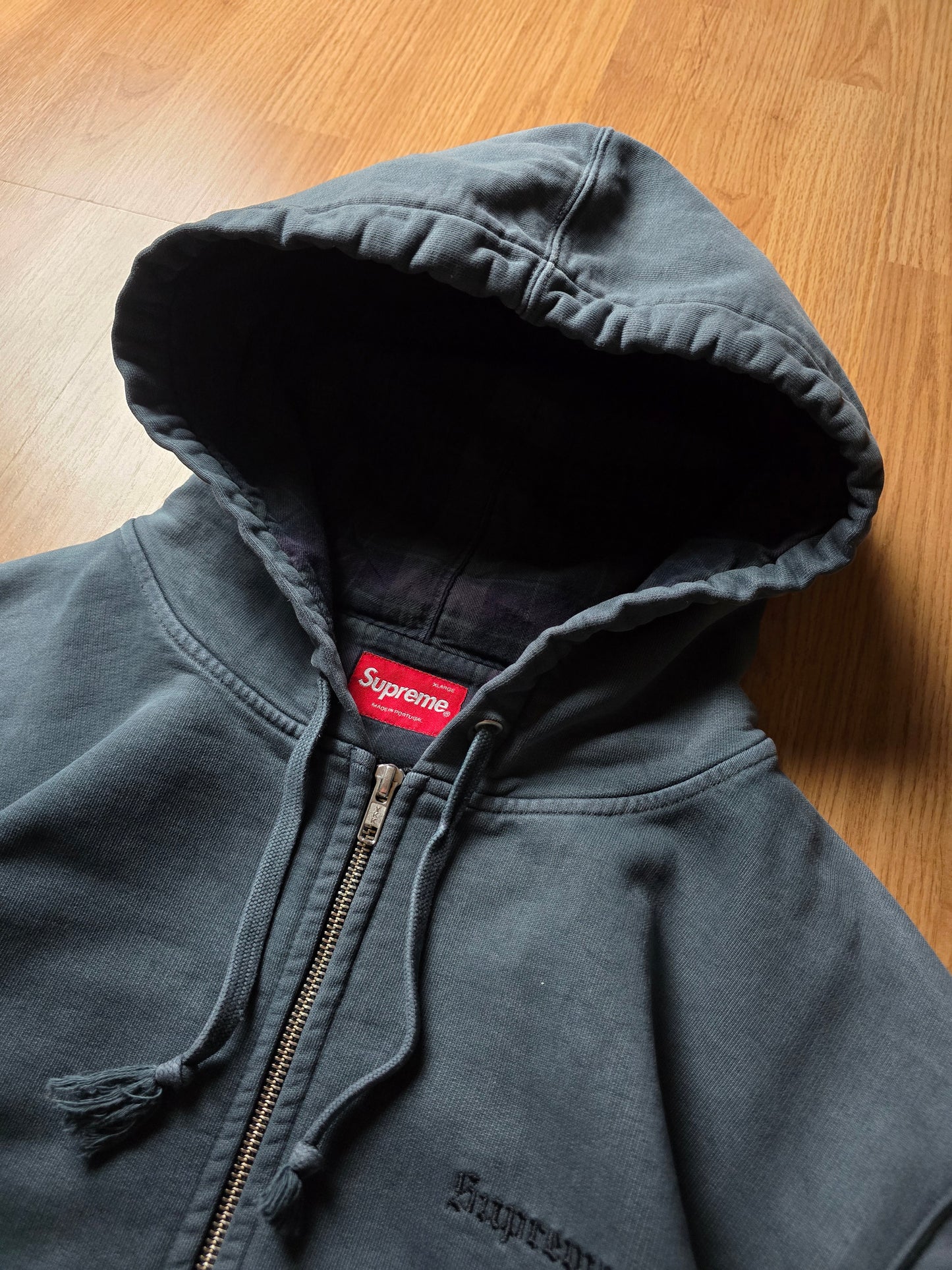 Supreme Bleached Plaid Lined Zip-Up Hoodie (XL)