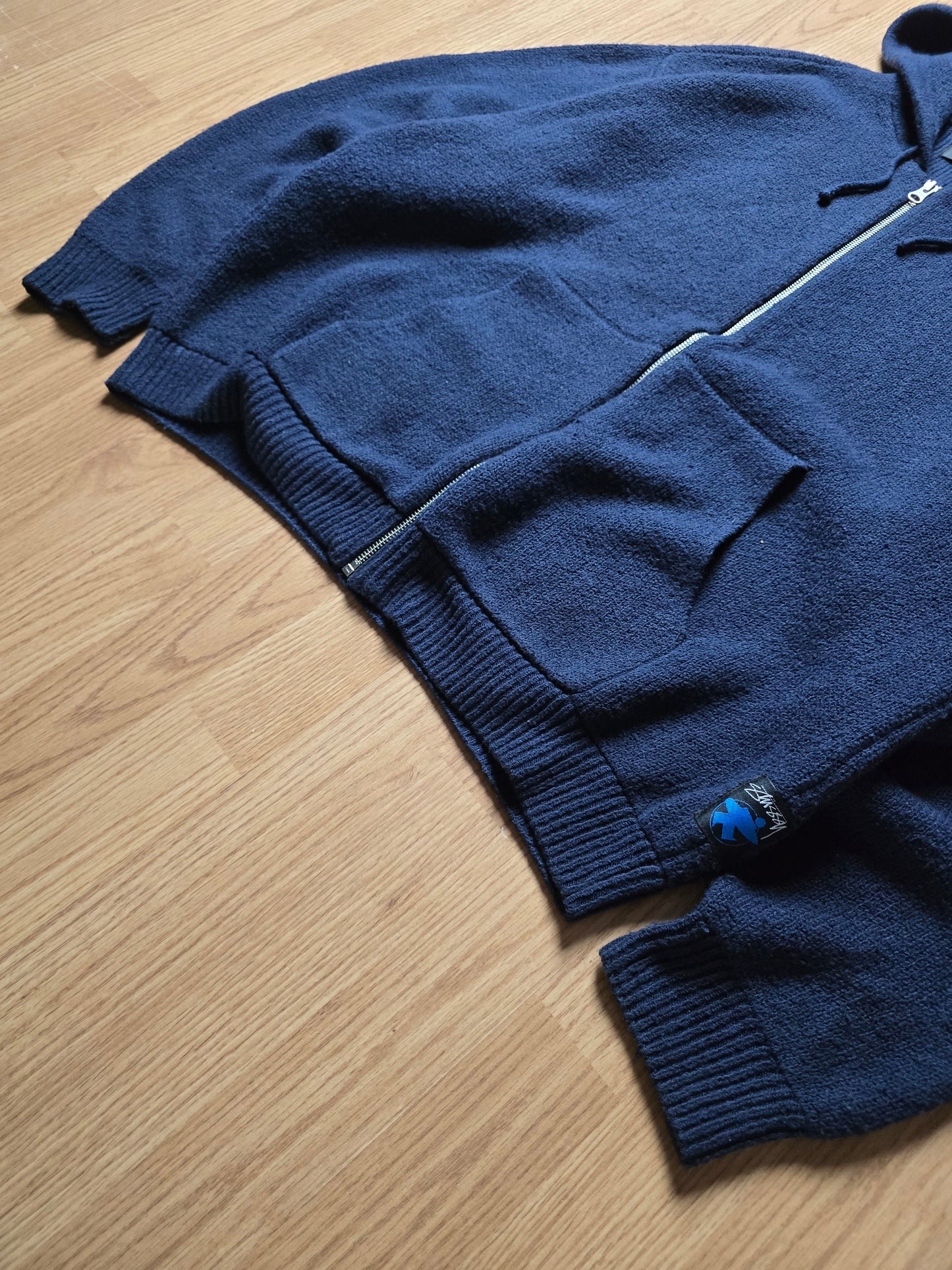 Stussy Merino Wool Blend Hooded Knit Zip Sweater (L)