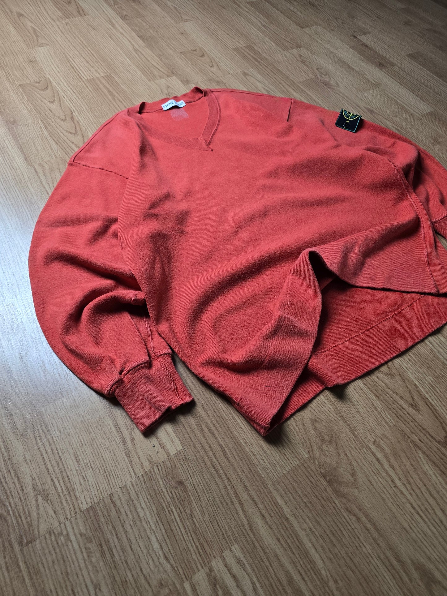 80s Stone Island Green Edge V-Neck Sweater (L)