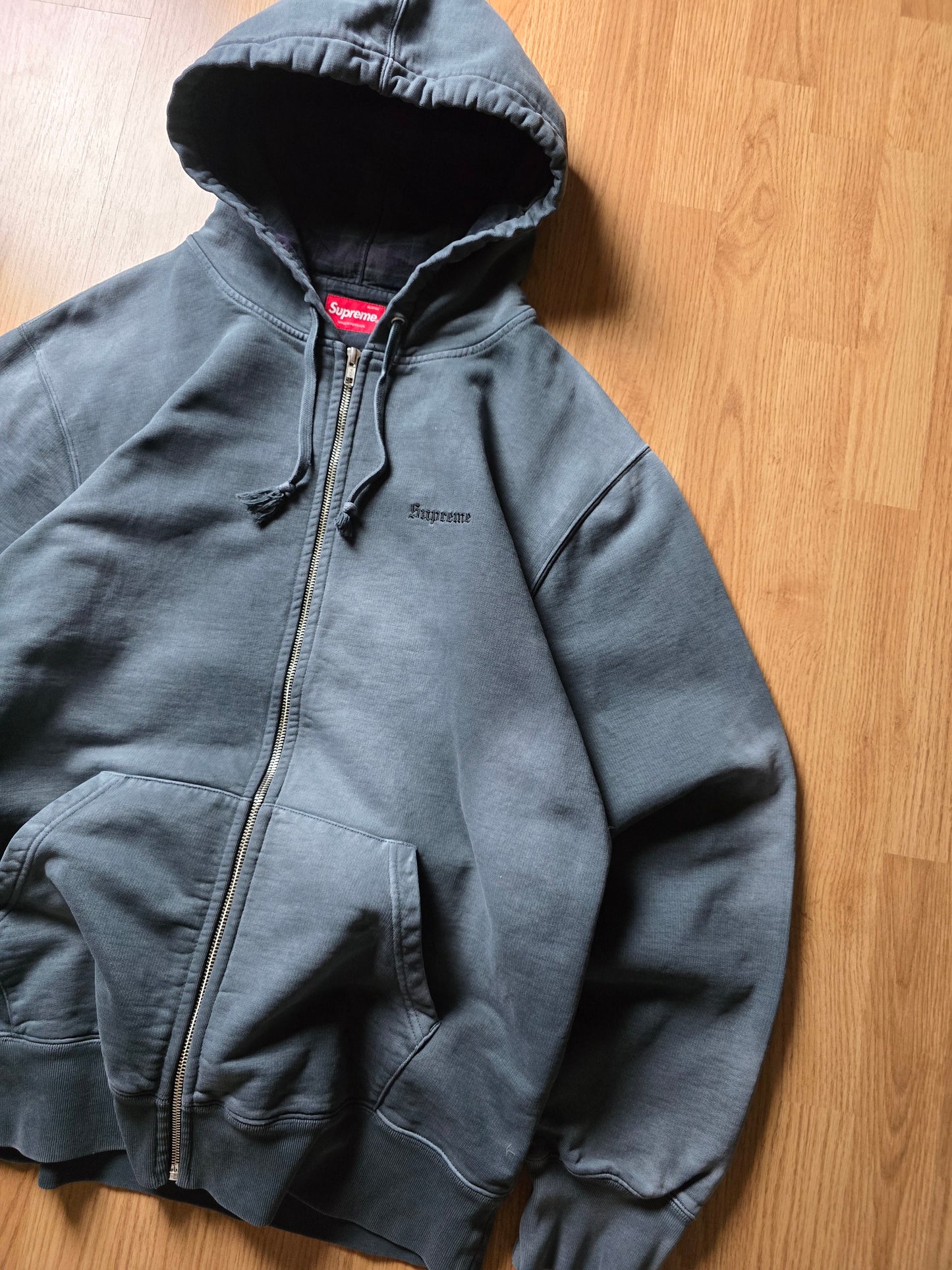 Supreme Bleached Plaid Lined Zip-Up Hoodie (XL)