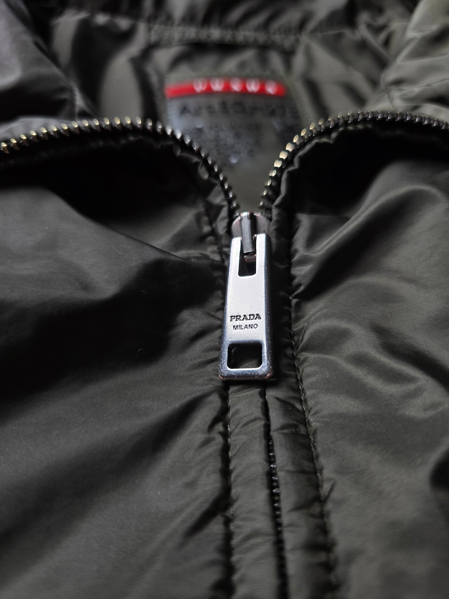 Prada Milano 2017 Padded Resin-Coated Nylon Plaque Jacket (M)