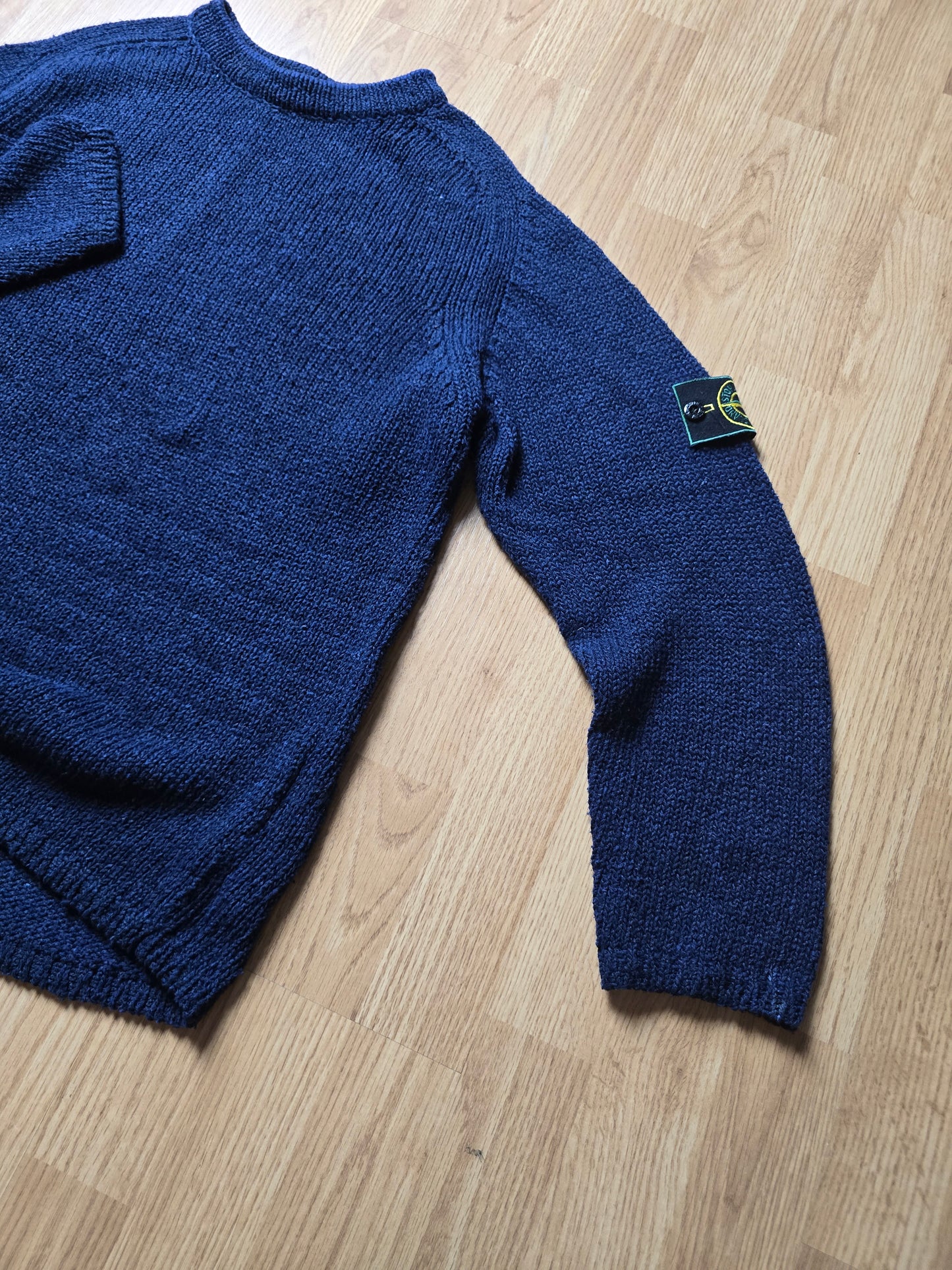 90s Stone Island Green Edge Cotton & Nylon Knit Sweater (M)