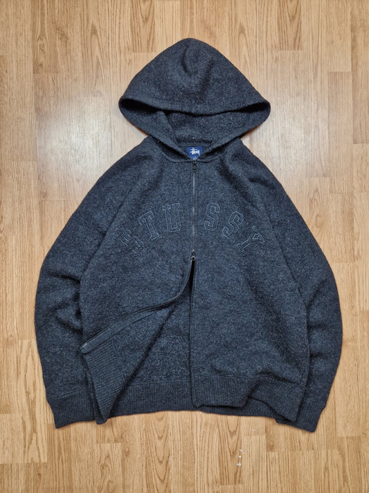 Vintage Stussy Zip Up Wool Knit Hoodie (L)