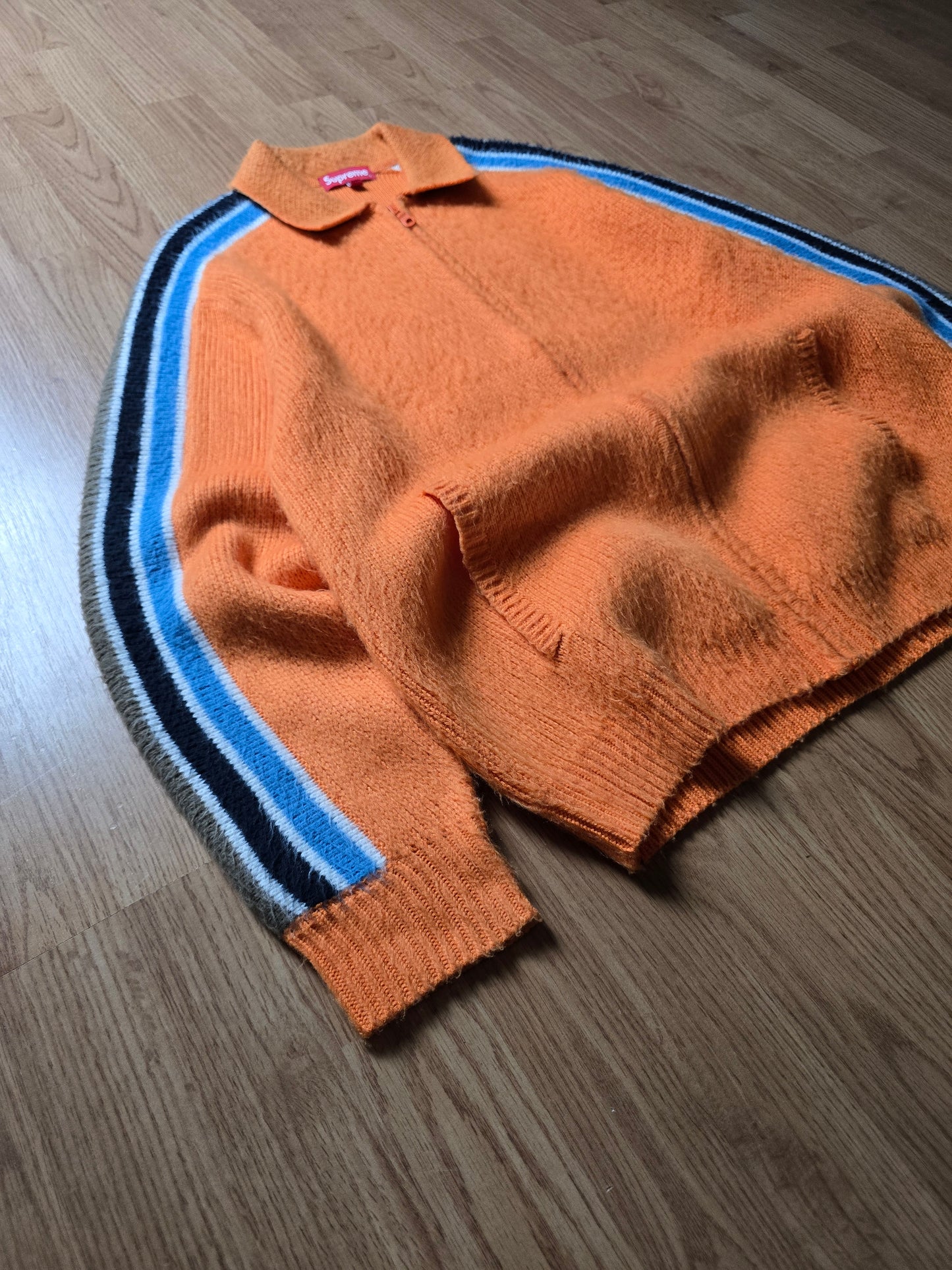 Supreme Sleeve Stripe Zip Up Sweater (M)