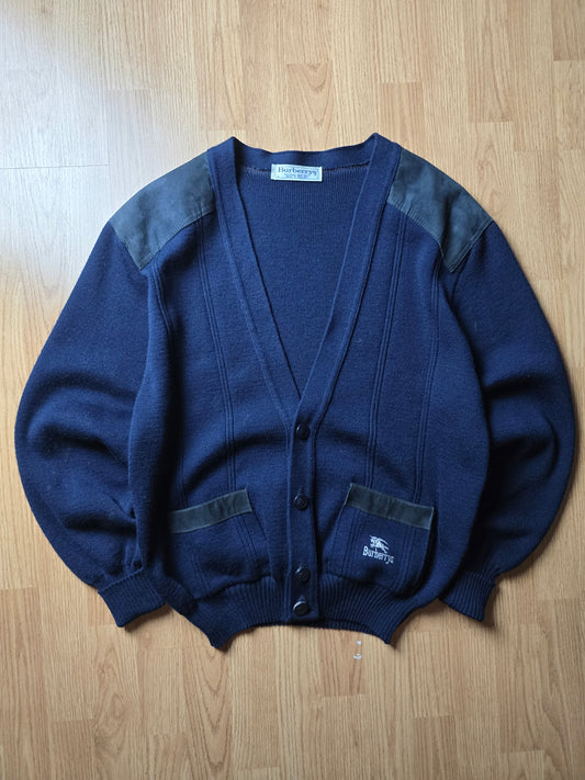Vintage 80s Burberry Wool & Suede Heavyweight Cardigan (L)