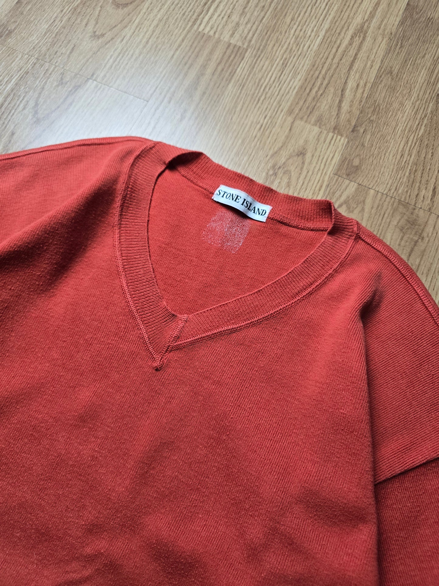 80s Stone Island Green Edge V-Neck Sweater (L)