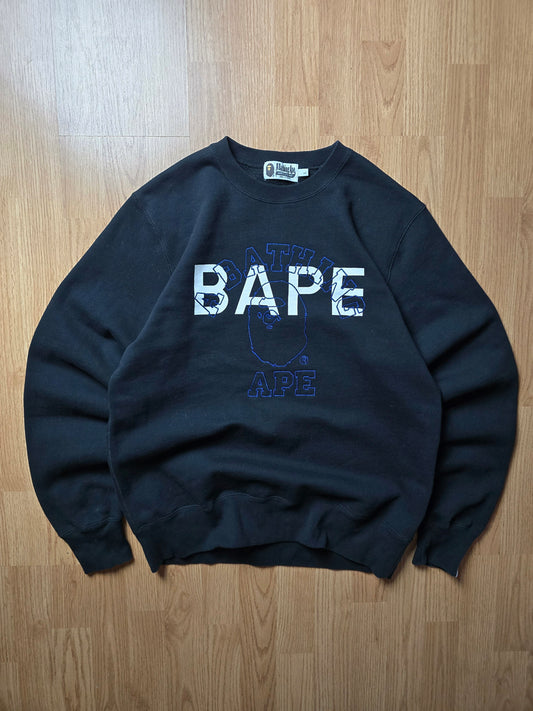 Bape College print & Embroidered Logo Crewneck Sweatshirt (M)