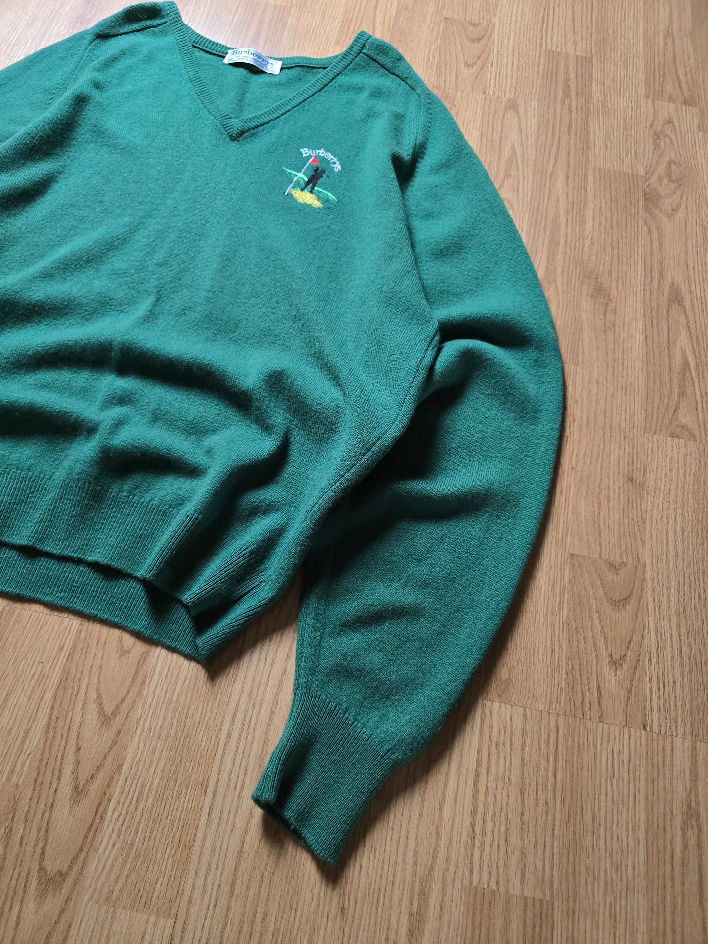 Vintage Burberry Golf Wool V Neck Sweater (XL)