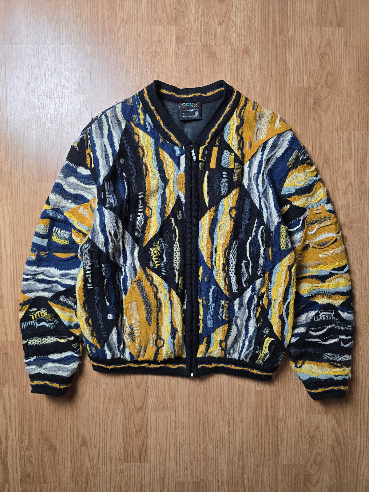 80-90s Coogi 3D Wool Knit Zip Bomber Jacket (M)