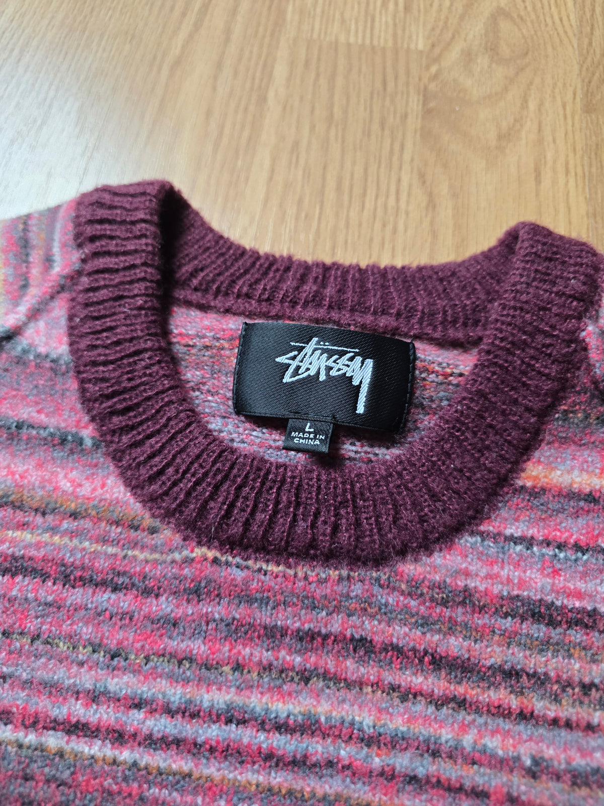 Stussy Textured Contrast Collar Crew Knit Sweater (L)