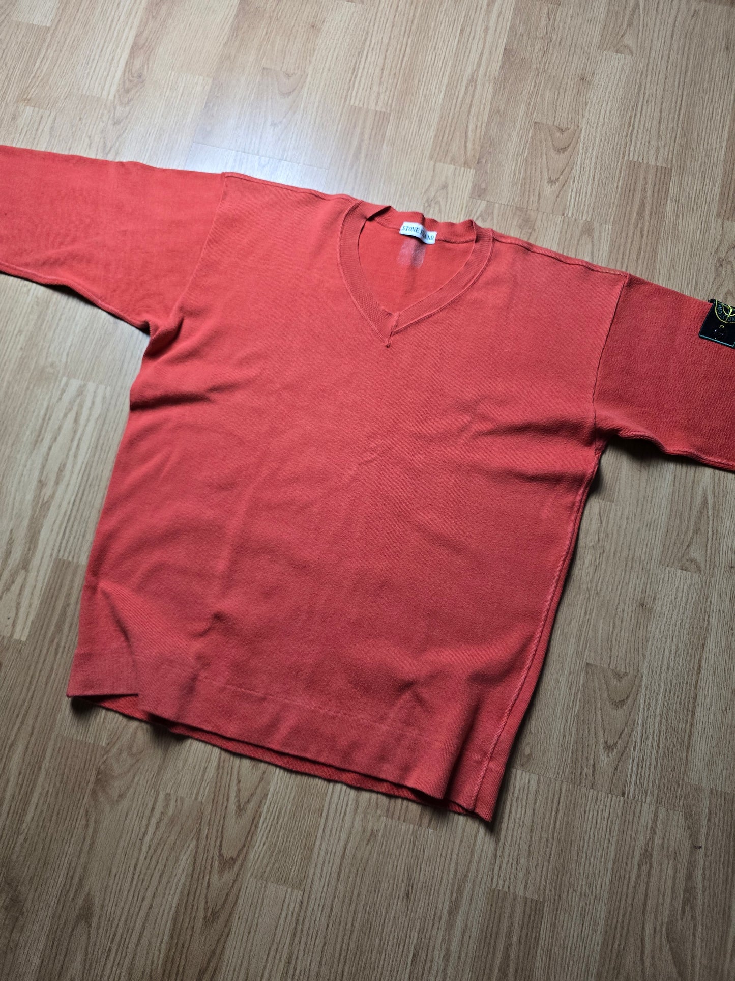 80s Stone Island Green Edge V-Neck Sweater (L)
