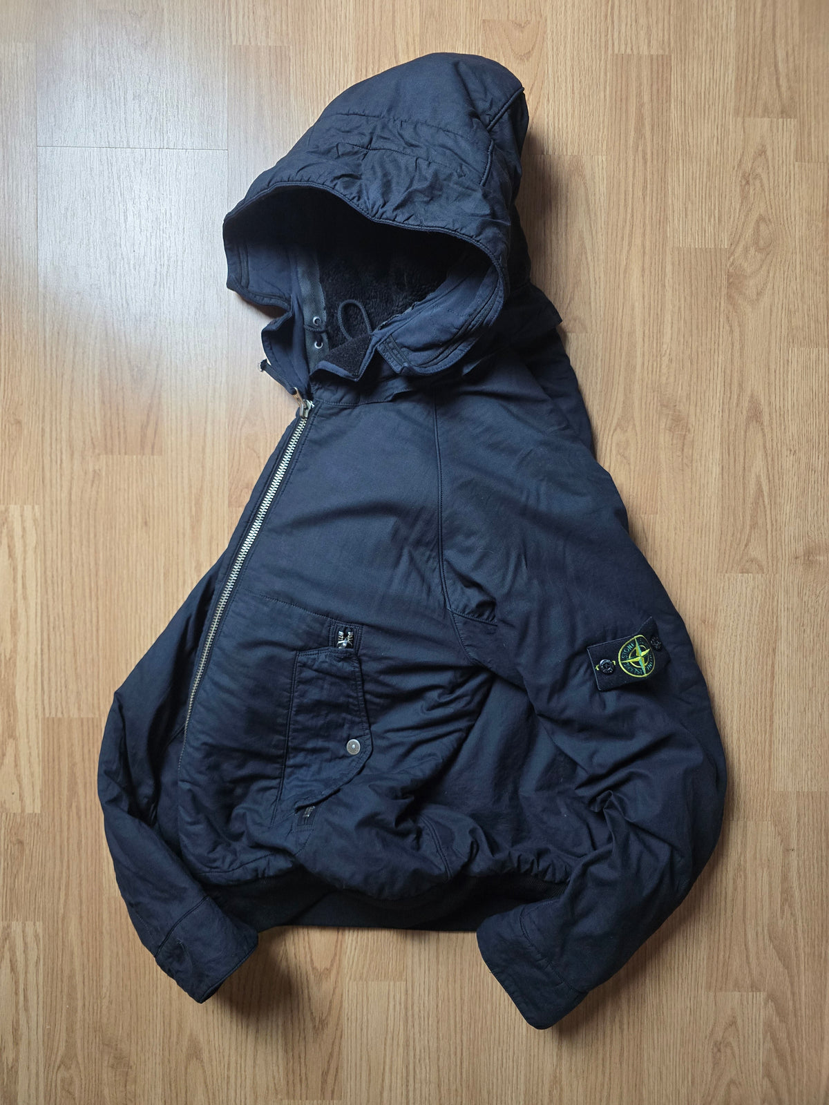 Stone Island Flaace Lined Mussola Gommata Hooded Bomber Jacket (M)