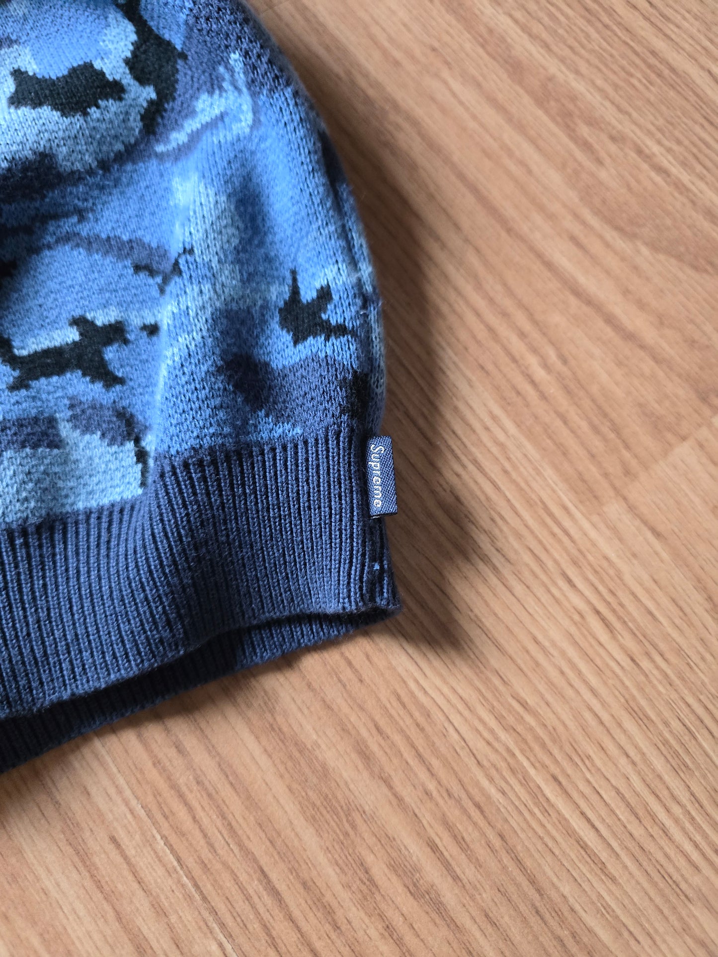 Supreme Sleeve Stripe Blue Camo Knit Sweater (L)