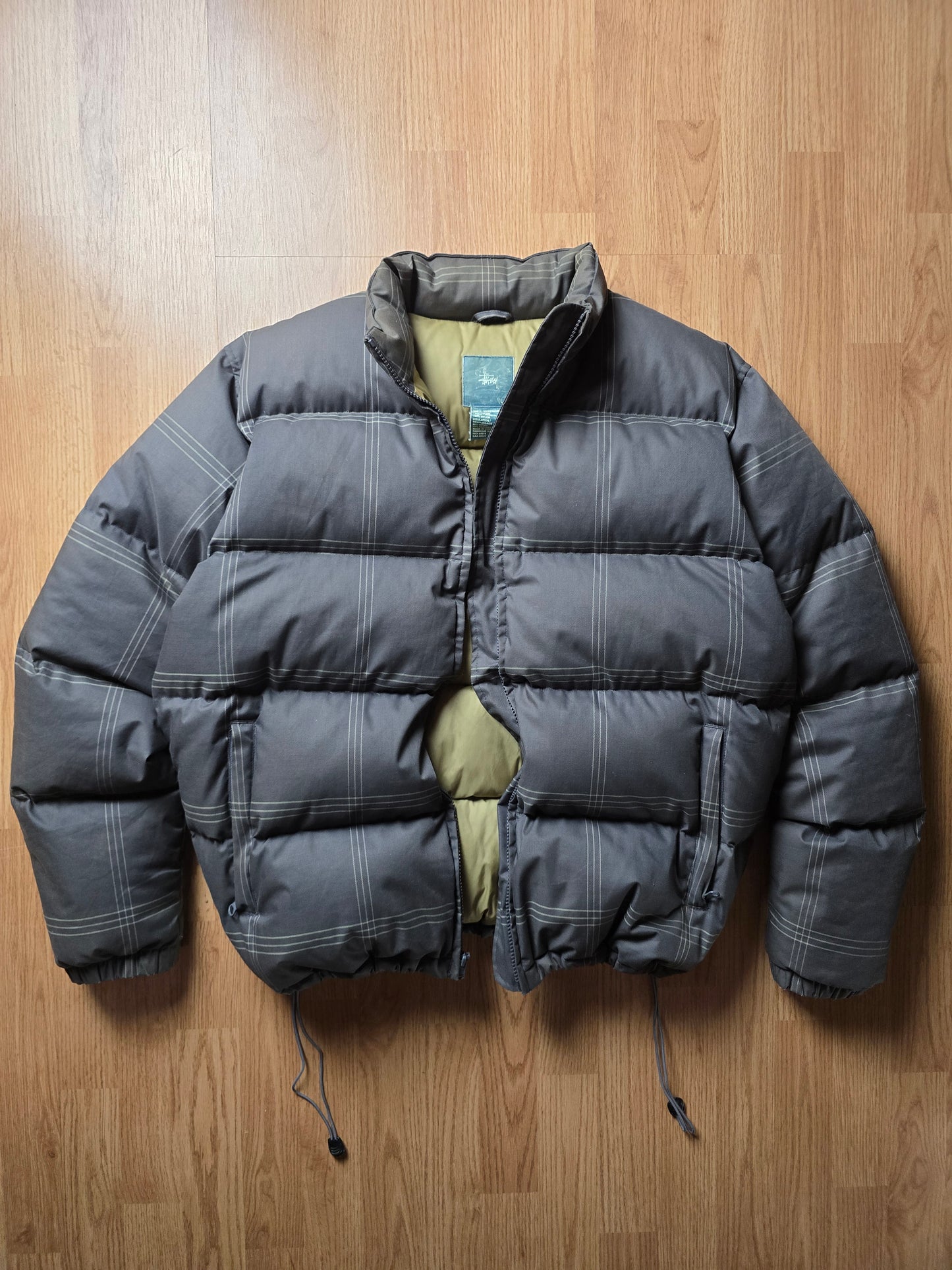Vintage Stussy Micro Plaid Down Puffer Jacket (L)