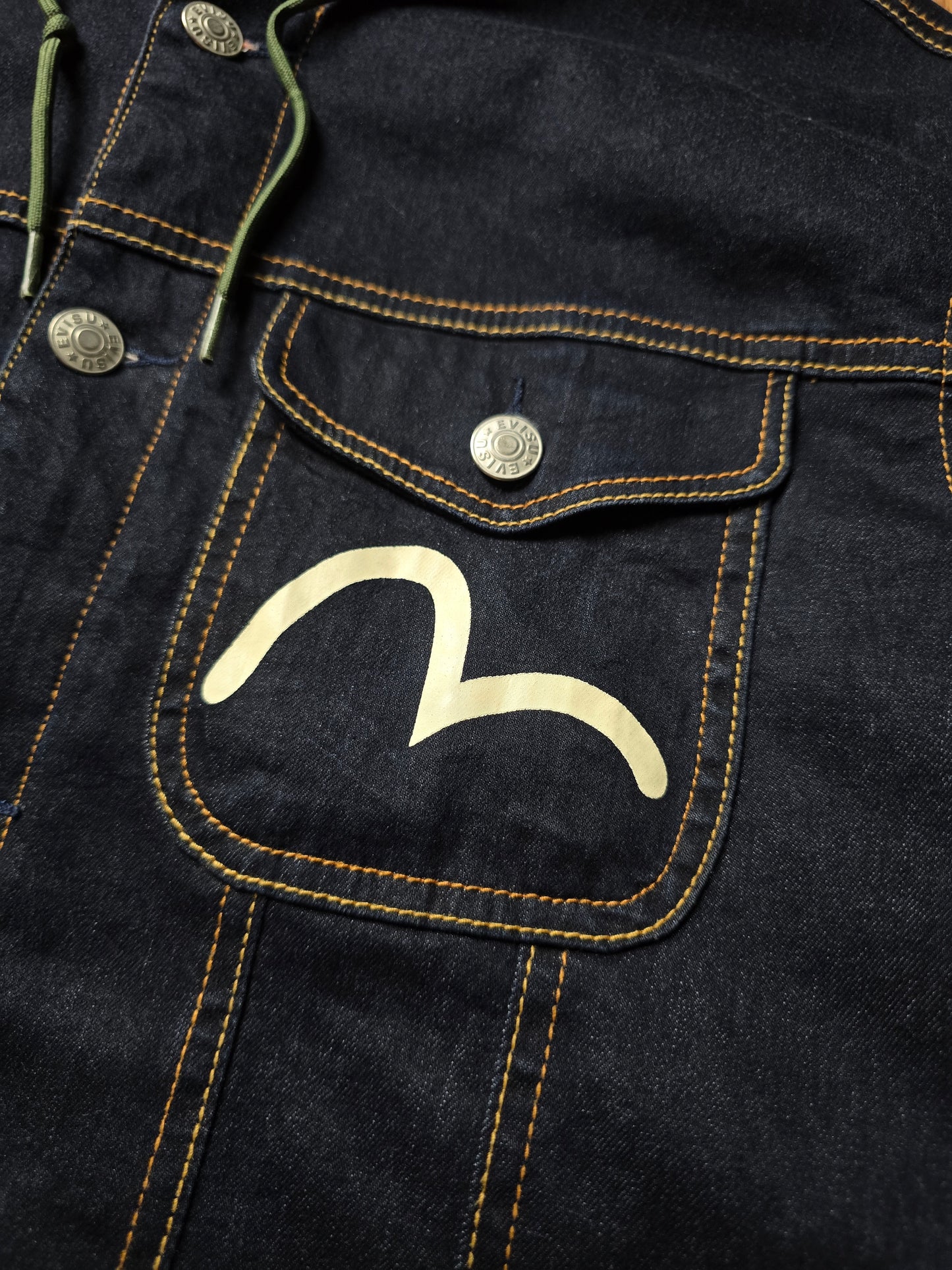 RARE Evisu Denim Panelled Hooded Jacket (L)