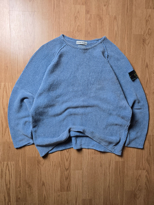Vintage Stone Island Green Edge Chenille Cotton Knit Sweater (M)