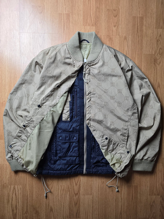 RARE 90s Stussy F.I.T Technical 2-in-1 Monogram Bomber Jacket (L)