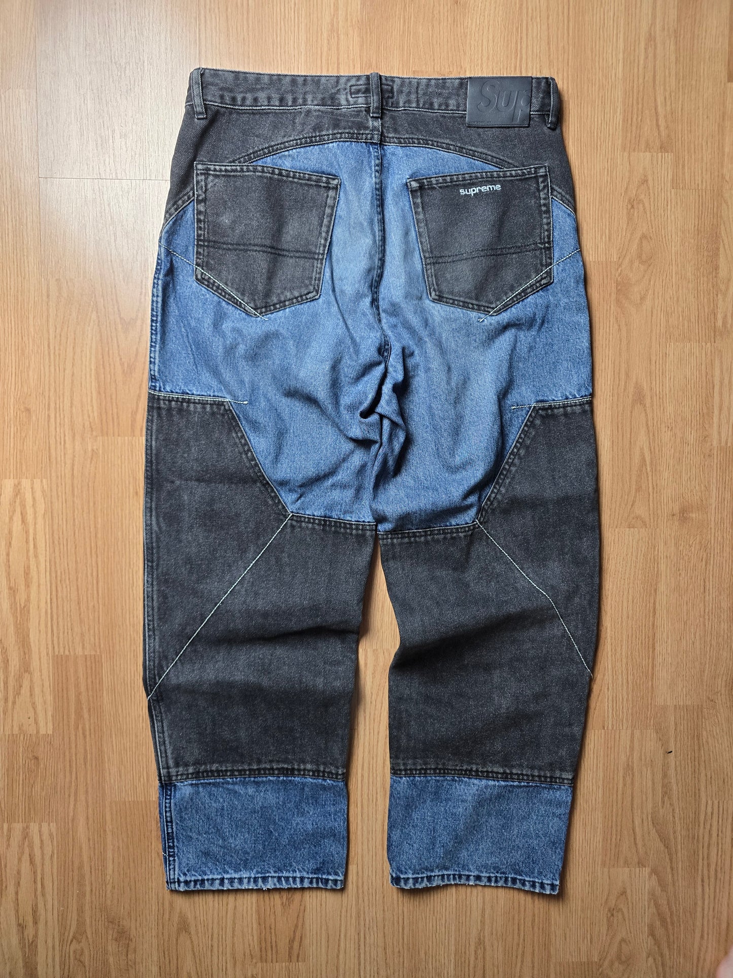 RARE Supreme 2-Tone Panelled Denim Jeans (34x31)