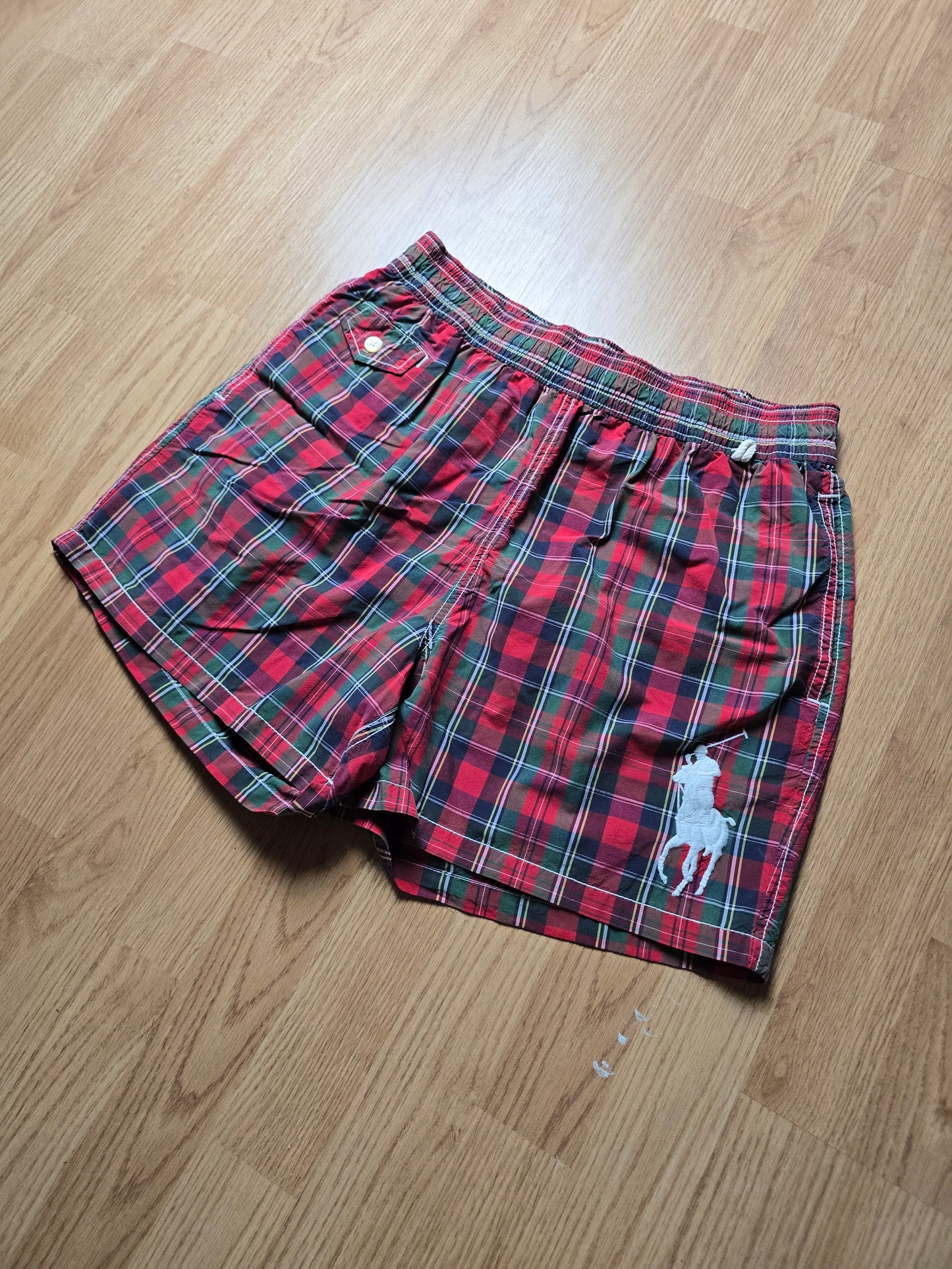 00s Ralph Lauren Big Pony Plaid Swim Shorts (M)