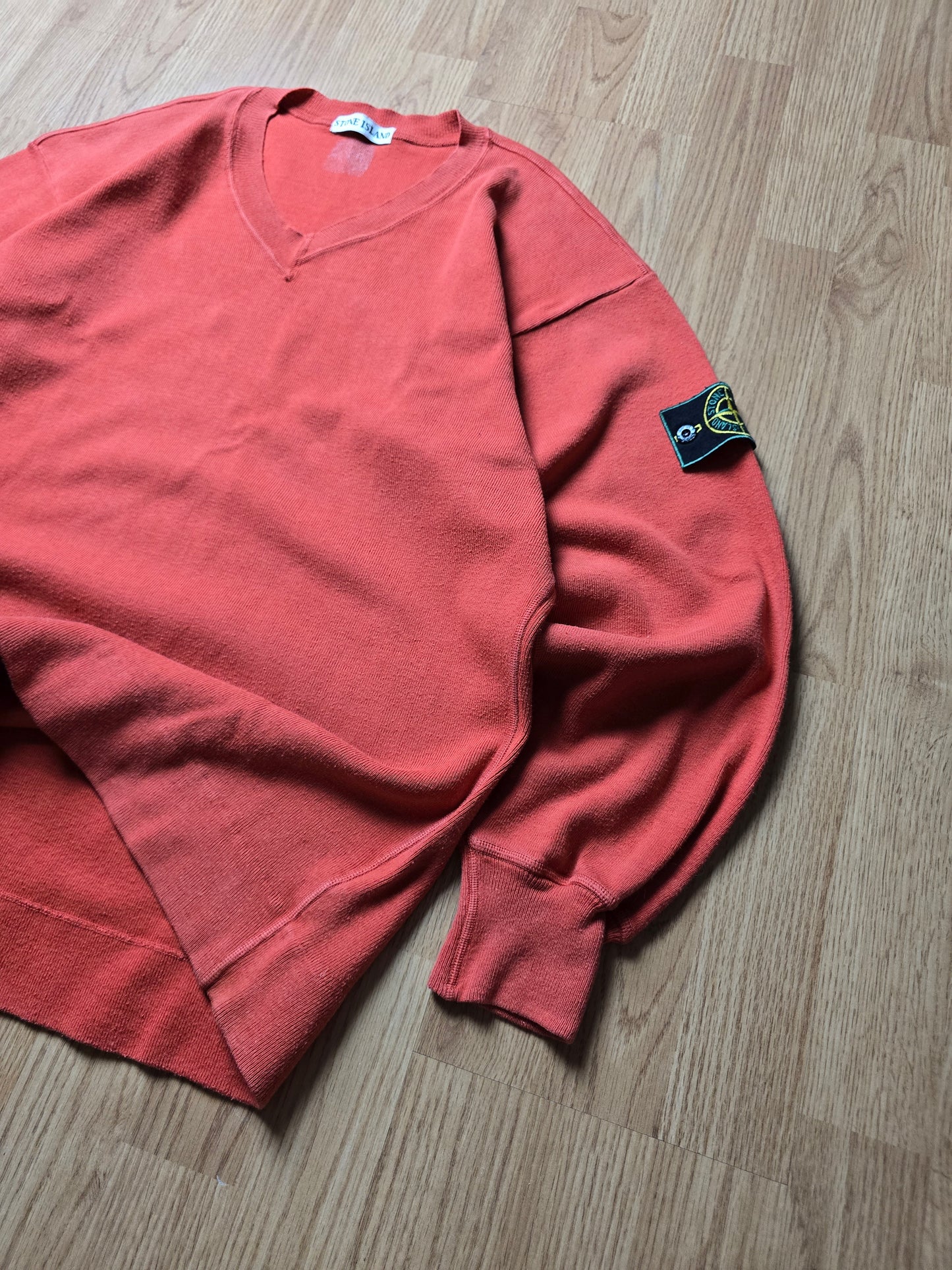 80s Stone Island Green Edge V-Neck Sweater (L)
