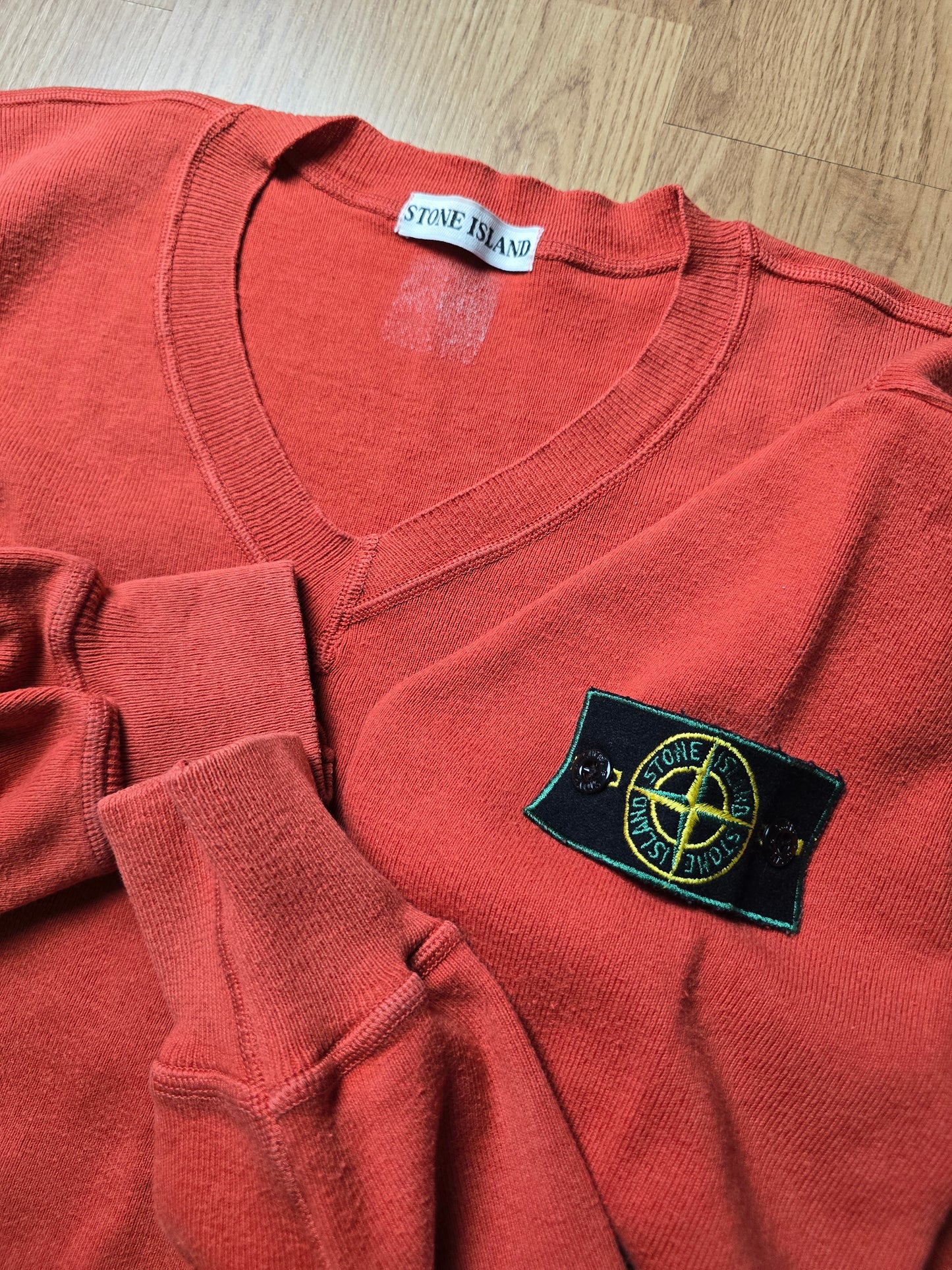 80s Stone Island Green Edge V-Neck Sweater (L)