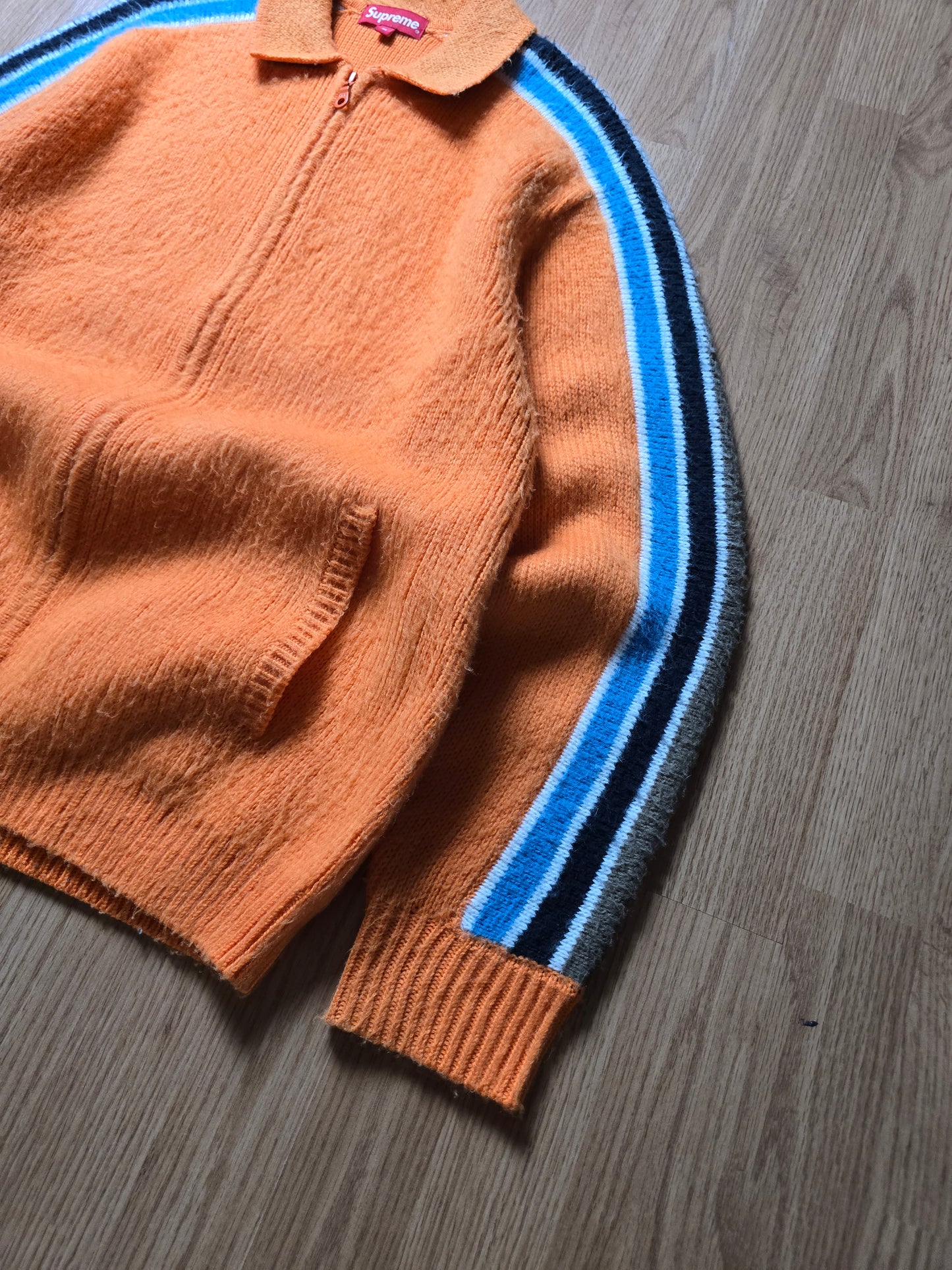 Supreme Sleeve Stripe Zip Up Sweater (M)