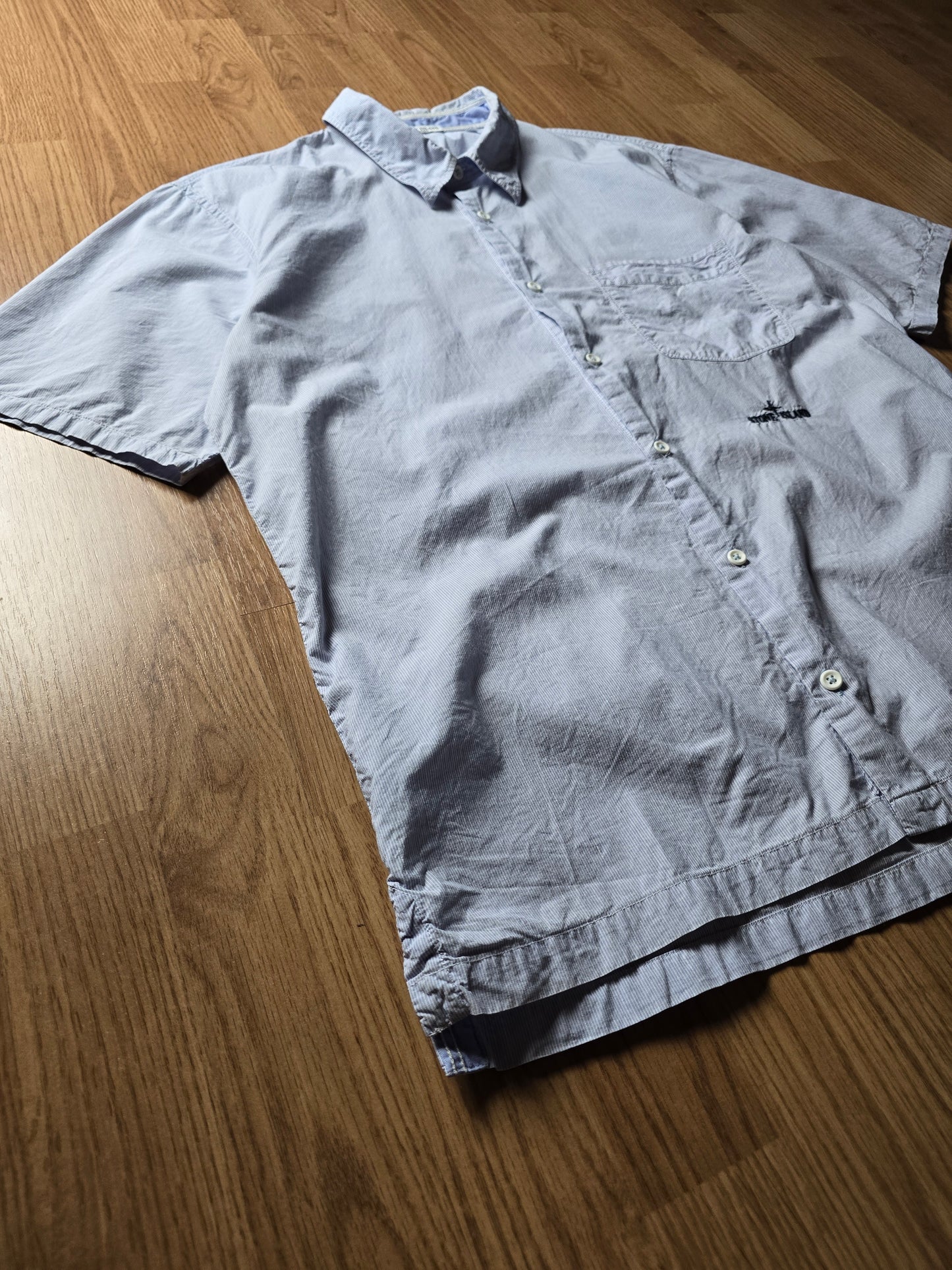 Vintage Stone Island Pinstripe Embroidered Linen Shirt (M/L)