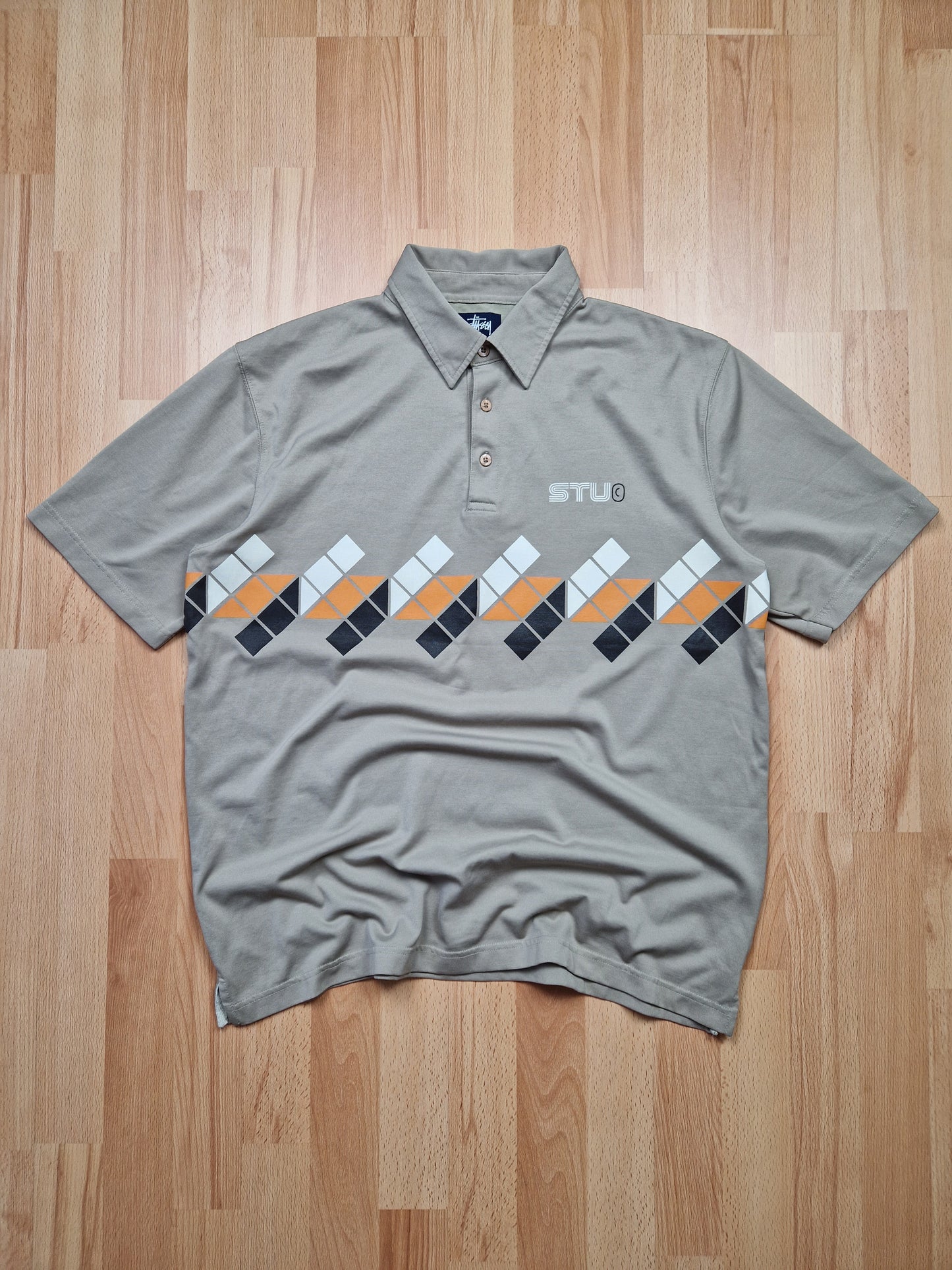 Vintage Stussy 90s Tonal Print Polo Shirt (L)