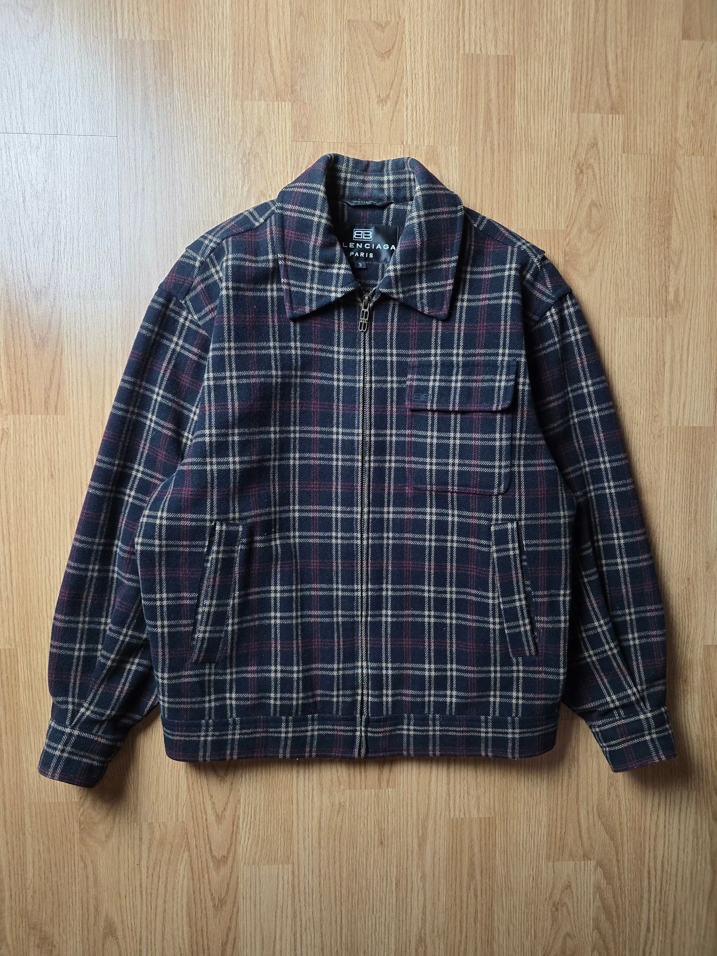 Vintage Balenciaga Wool Plaid Harrington Jacket (S/M)