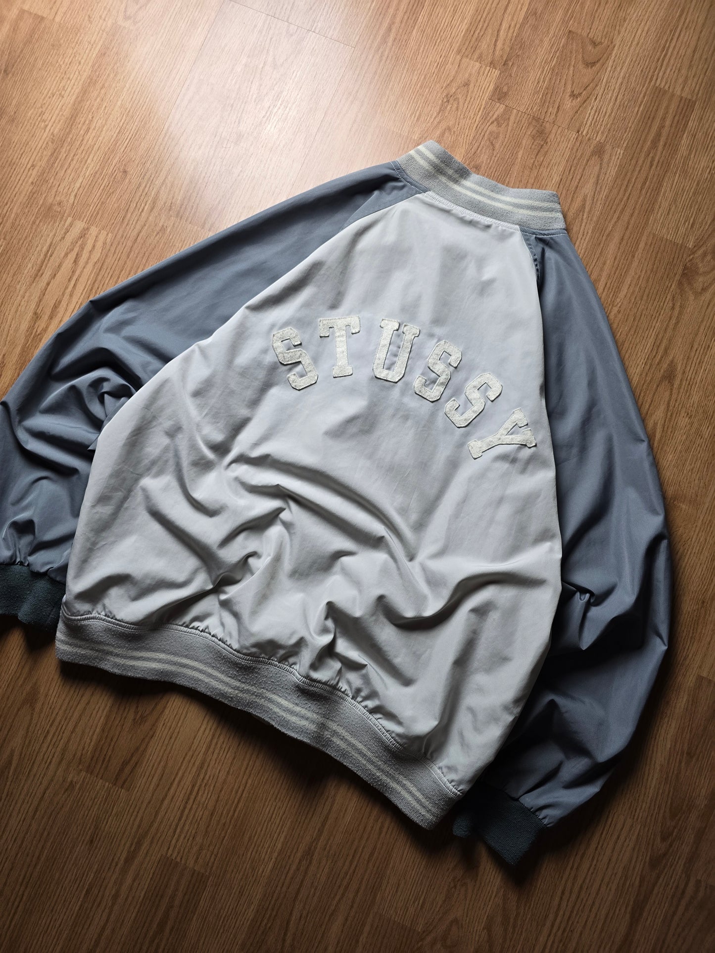RARE 90s Stussy 2-Tone Spellout Bomber Jacket (XL)