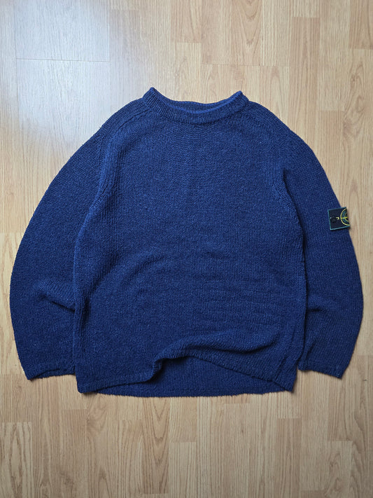 90s Stone Island Green Edge Cotton & Nylon Knit Sweater (M)