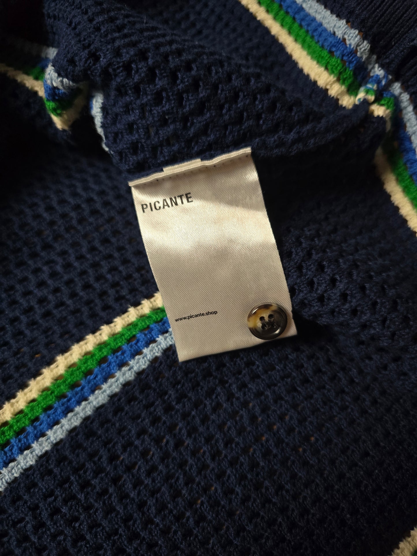 Picante Mesh Knit Striped Polo Shirt (S/M)