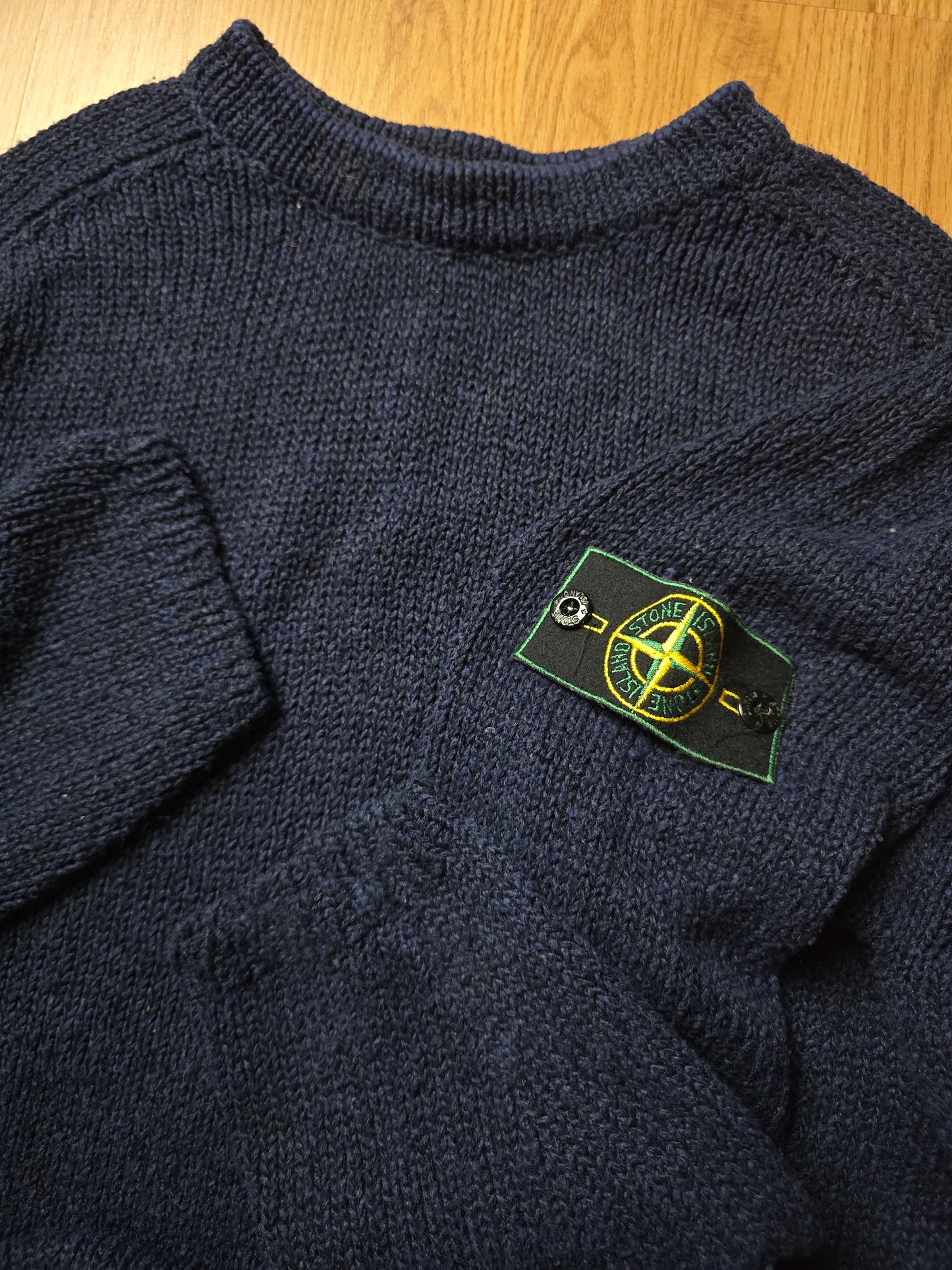90s Stone Island Green Edge Cotton & Nylon Knit Sweater (M)
