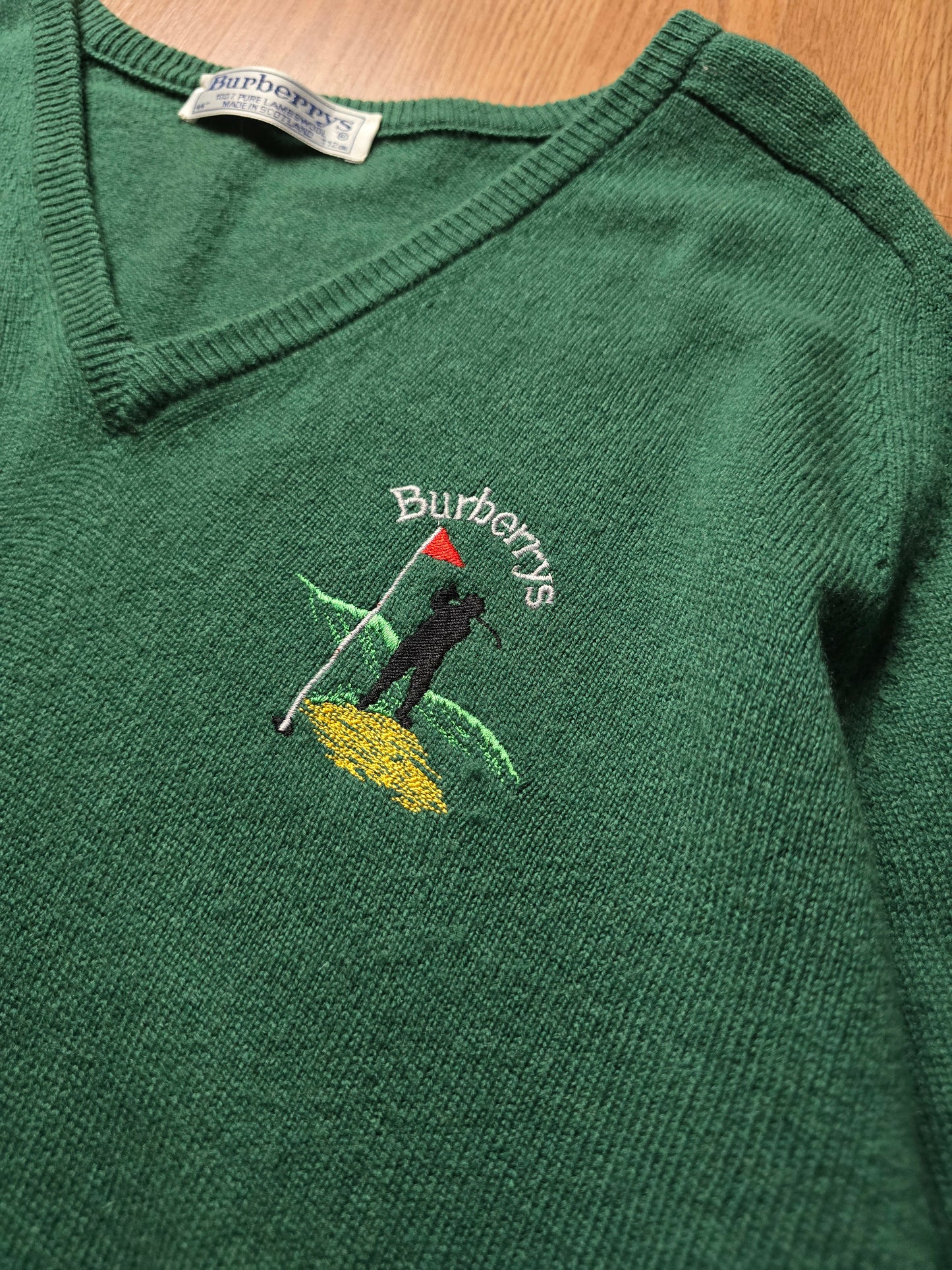 Vintage Burberry Golf Wool V Neck Sweater (XL)