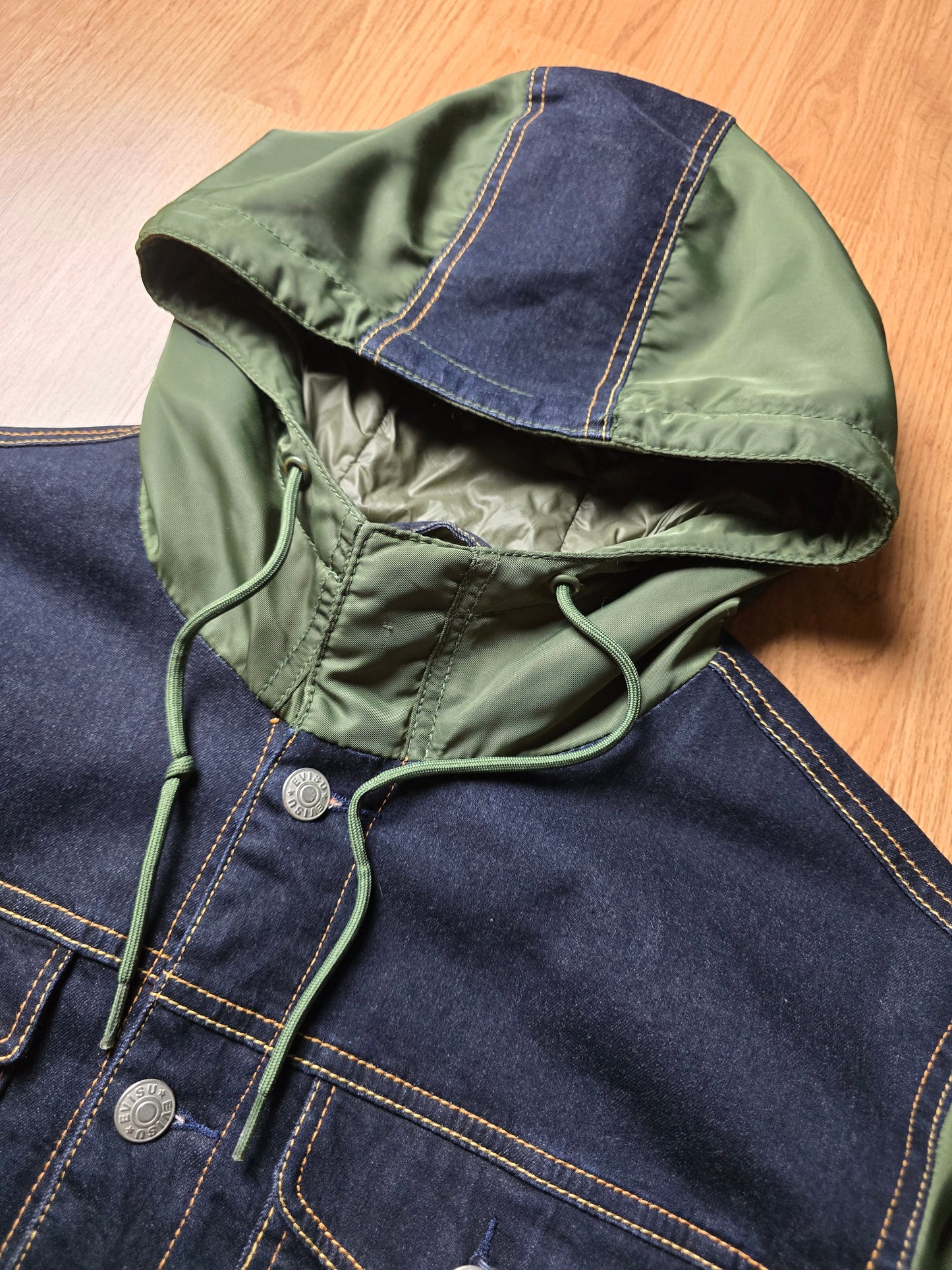RARE Evisu Denim Panelled Hooded Jacket (L)