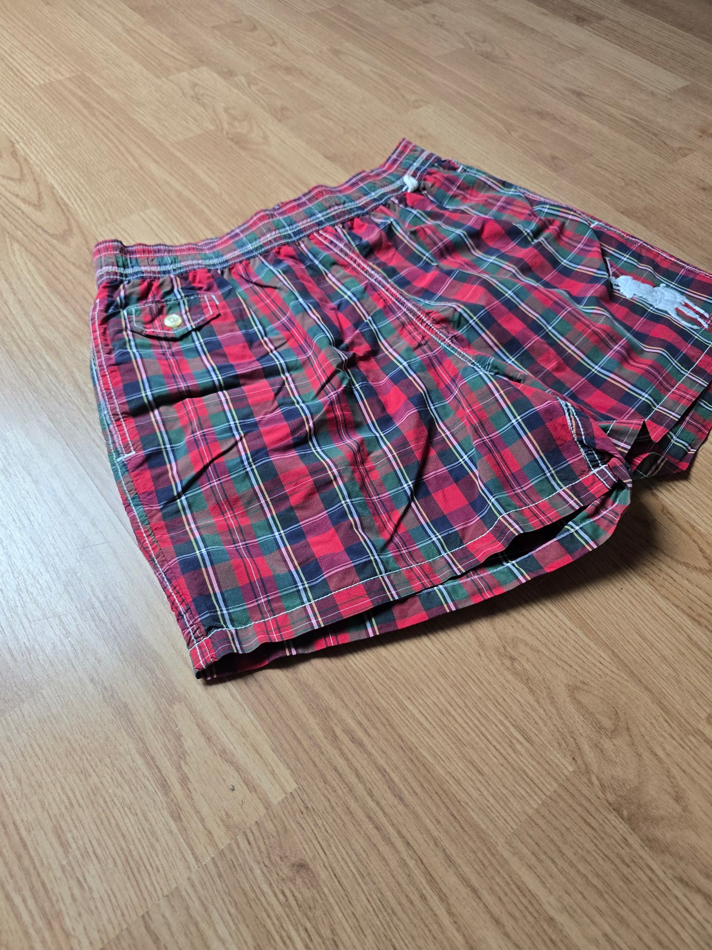 00s Ralph Lauren Big Pony Plaid Swim Shorts (M)