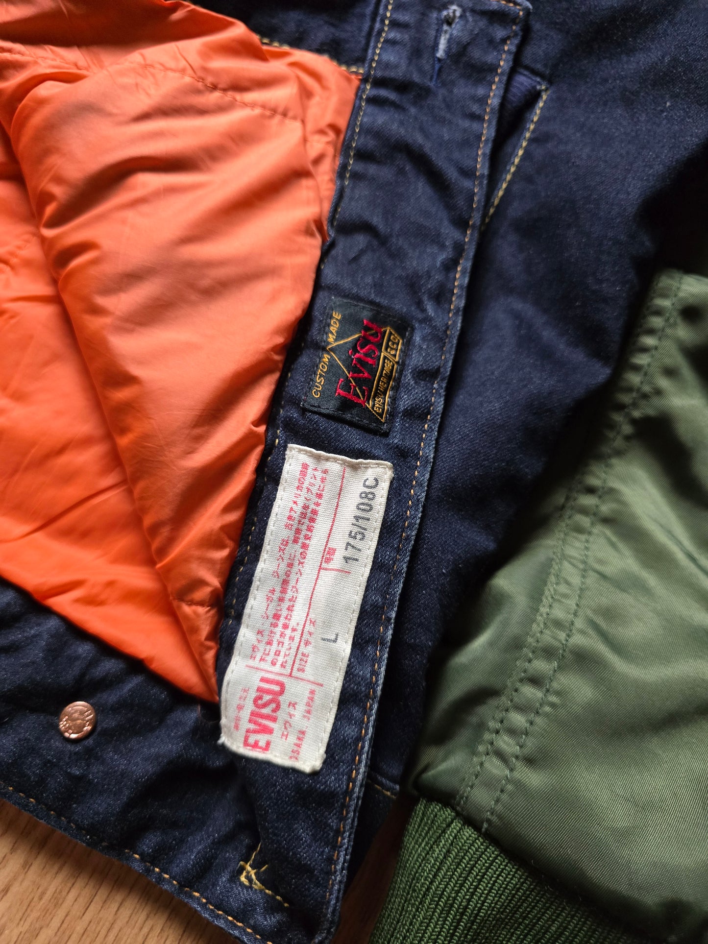 RARE Evisu Denim Panelled Hooded Jacket (L)