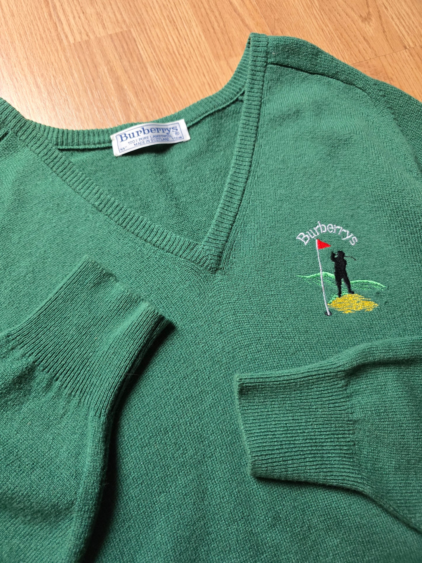 Vintage Burberry Golf Wool V Neck Sweater (XL)