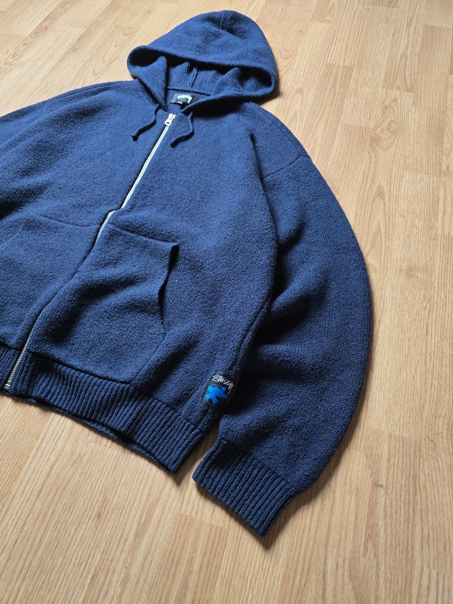 Stussy Merino Wool Blend Hooded Knit Zip Sweater (L)